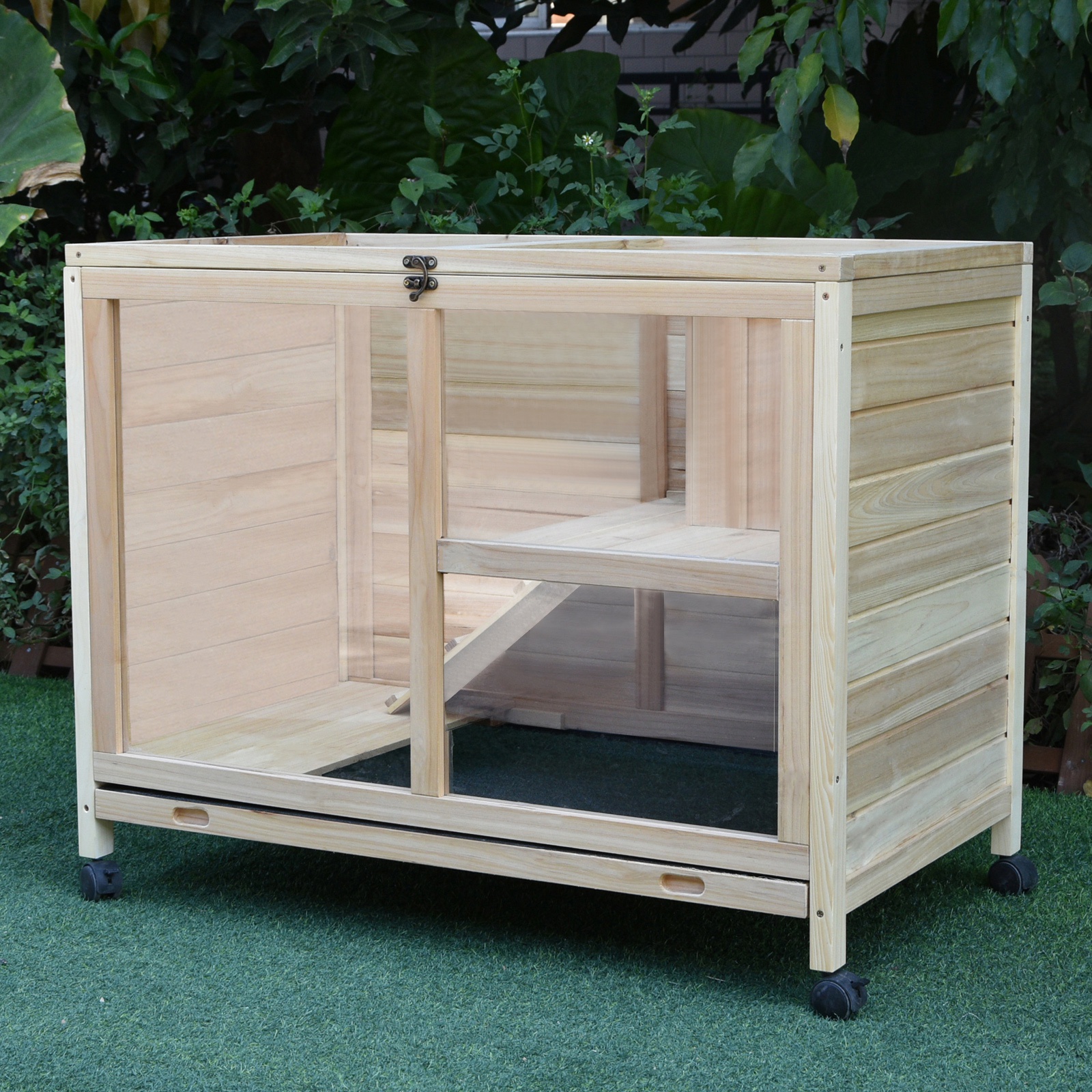 Solid Wood Guinea Pigs Hutches Pet House Indoor Water-Resistant W/ Ramp Small Animals - Life Essentials
