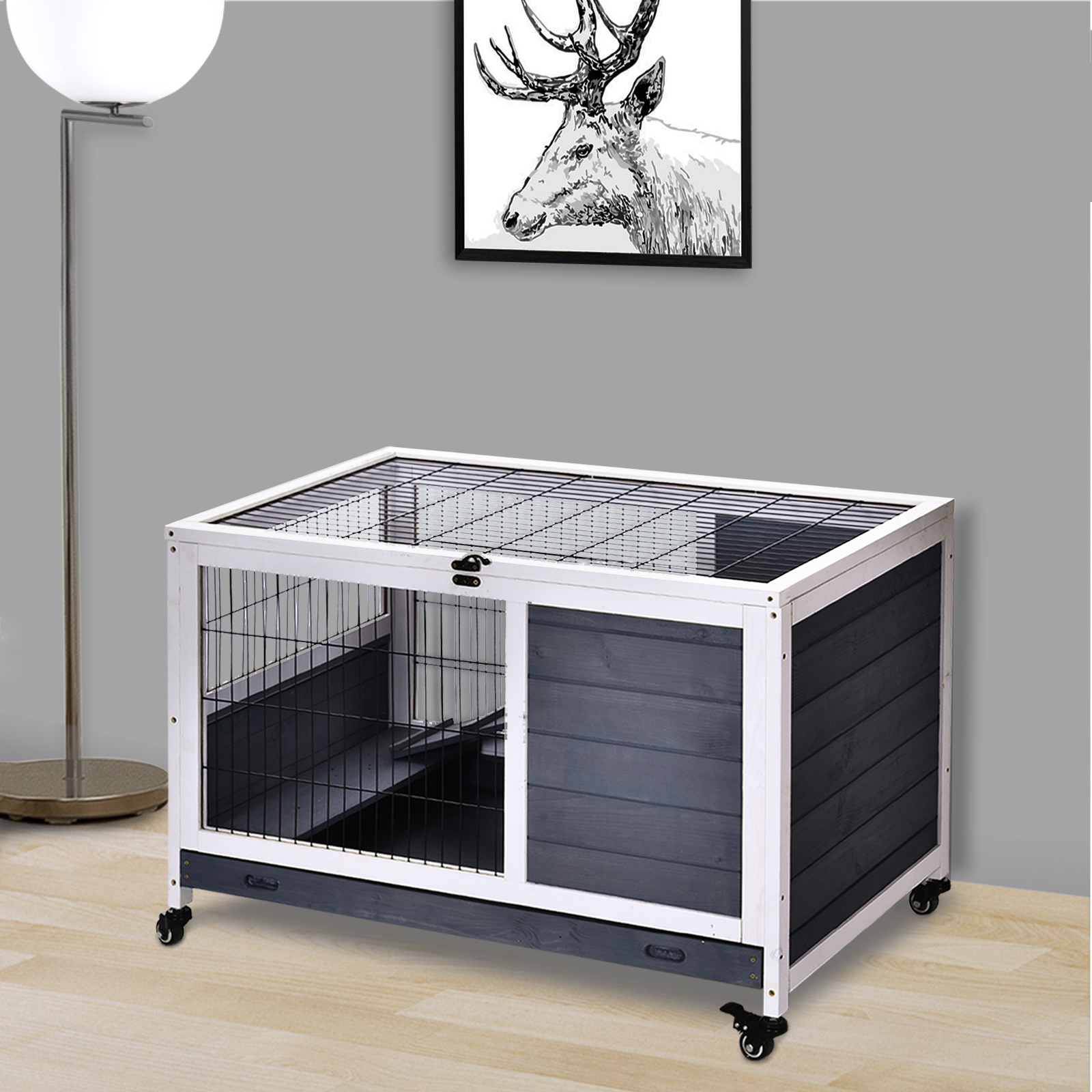 Rabbits Indoor Fir Wood Lift-Top Hutch Grey - Life Essentials