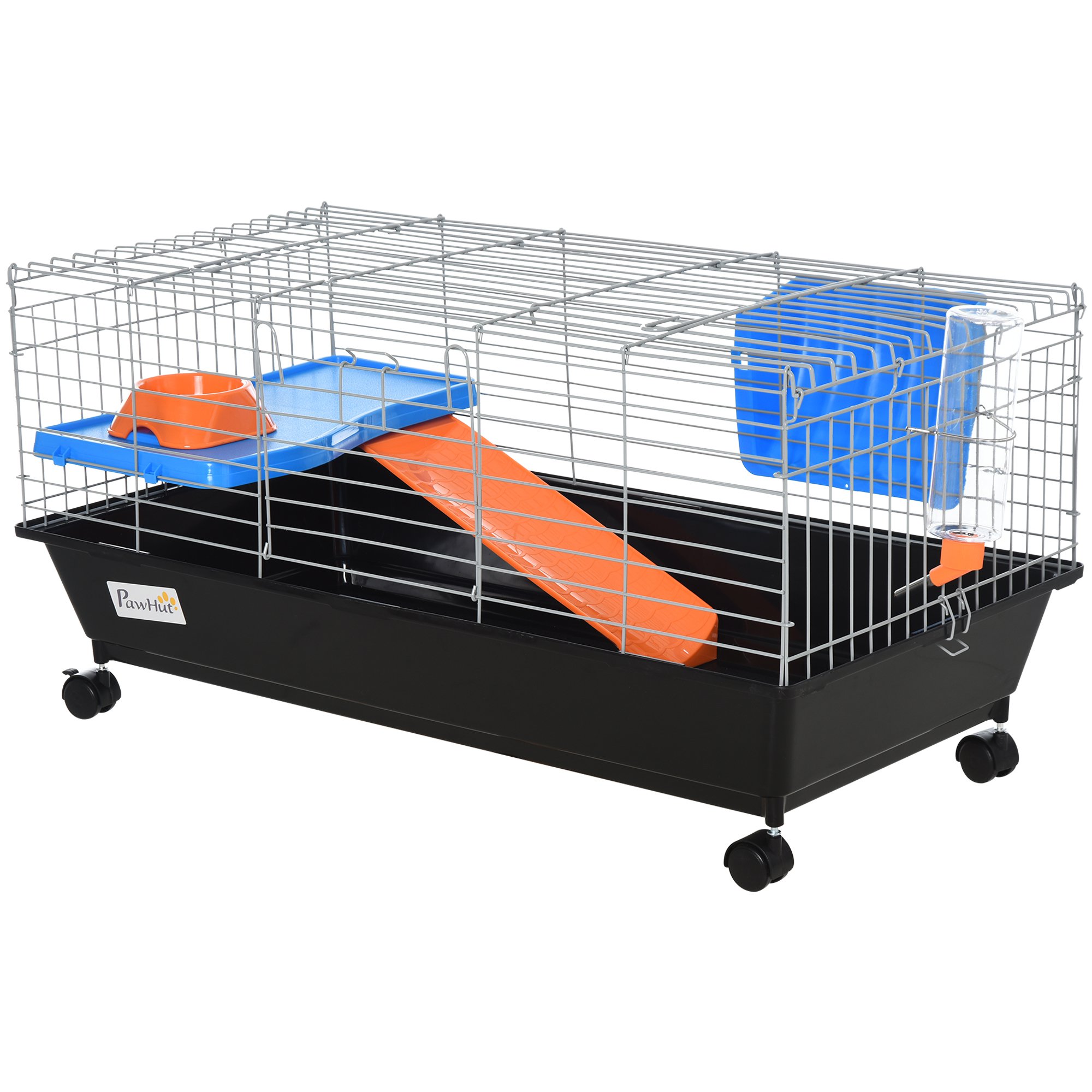 Steel Small 2-Tier Small Guinea Pigs Hutches w/ Accessories Blue/Orange - Life Essentials