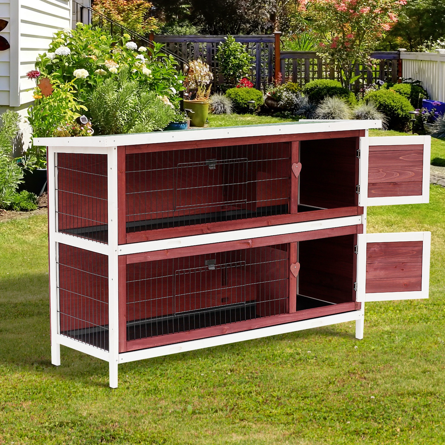 Two-Tier Rabbit Hutch, 136.4Lx50Wx93H cm-Brown/White - Life Essentials