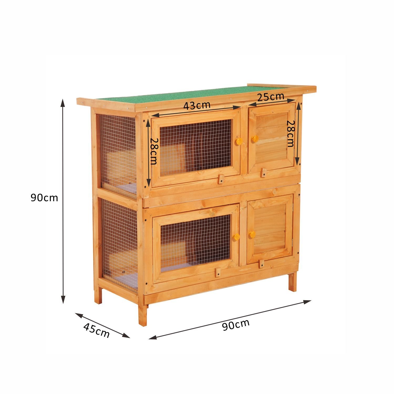 90cm 2 Tiers Rabbit Hutch Wooden Pet Cage W/ Run Bunny House - Life Essentials