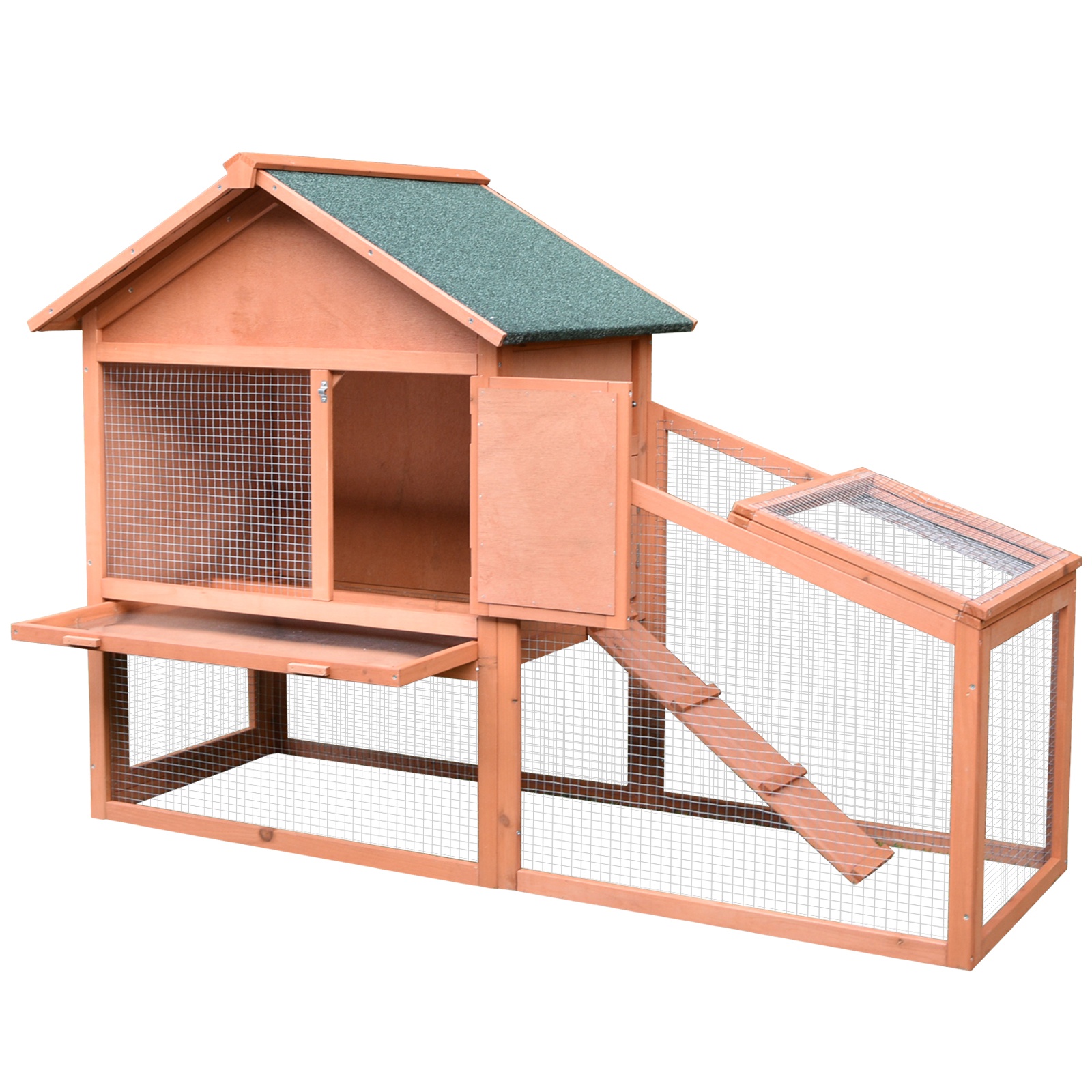 Small Animal Two-Level Fir Wood Hutch w/ Slide Out Tray Red/Brown - Life Essentials