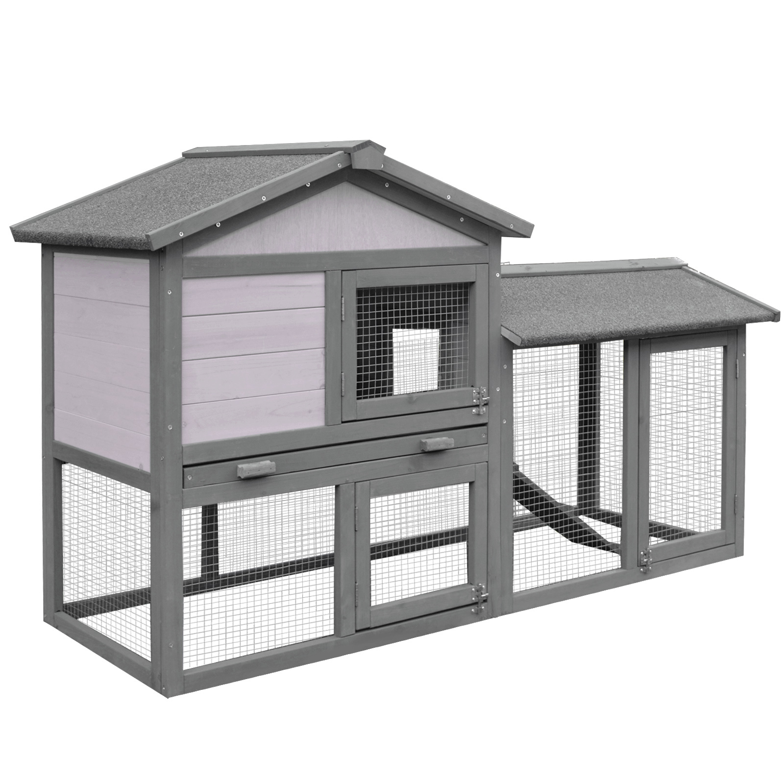 Small Animal Two-Level Fir Wood Hutch w/ Ramp Burnt Yellow - Life Essentials