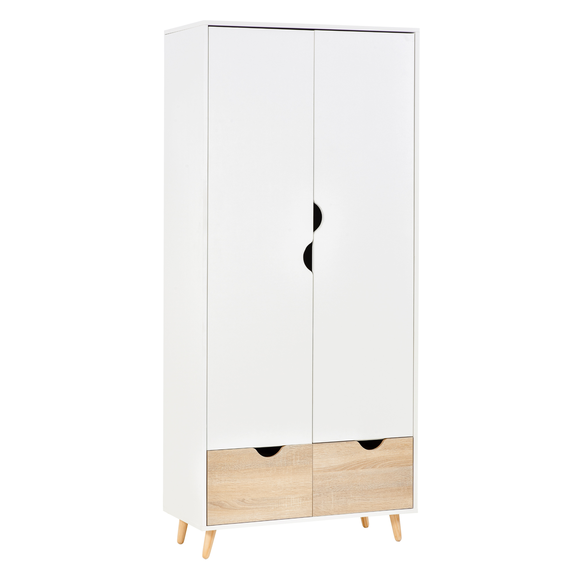 Wardrobe - HERON 2 Door Wardrobe White and Brown 80cm - Life Essentials