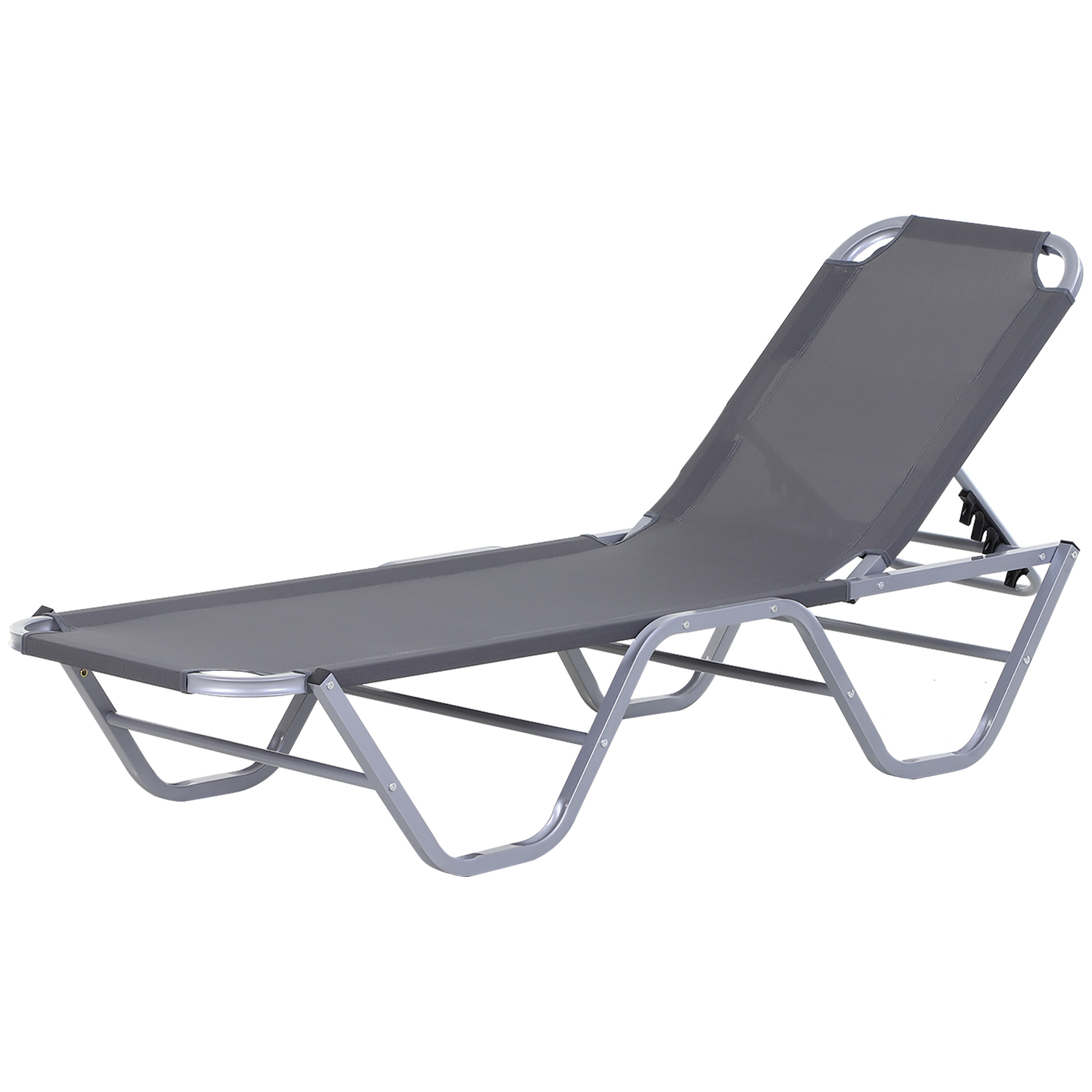 Sun Lounger Relaxer Recliner with 5-Position Adjustable Backrest Lightweight Frame for Pool or Sun Bathing Silver - Life Essentials