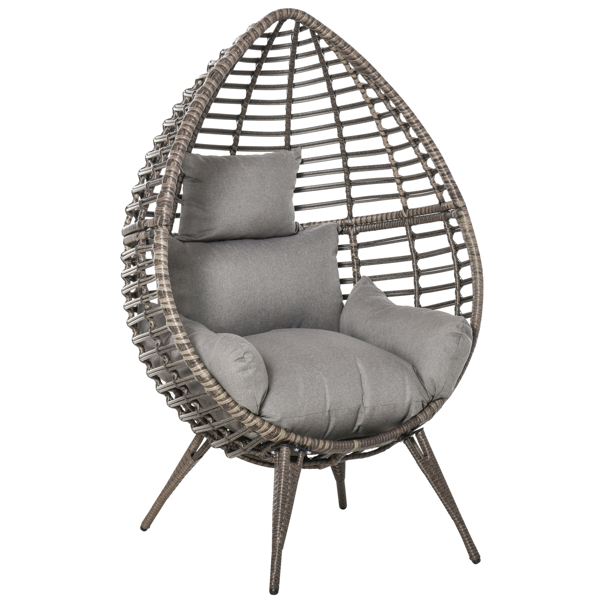 Outdoor Indoor Rattan Egg Chair Wicker Weave Teardrop Chair with Cushion Grey - Life Essentials
