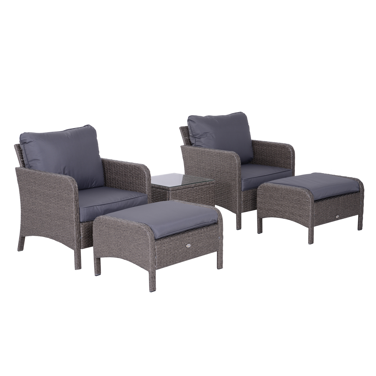 2 Seater Rattan Garden Furniture Set Wicker Weave Sofa Chair with Footstool and Coffee Table Thick Cushions Dark Grey - Life Essentials