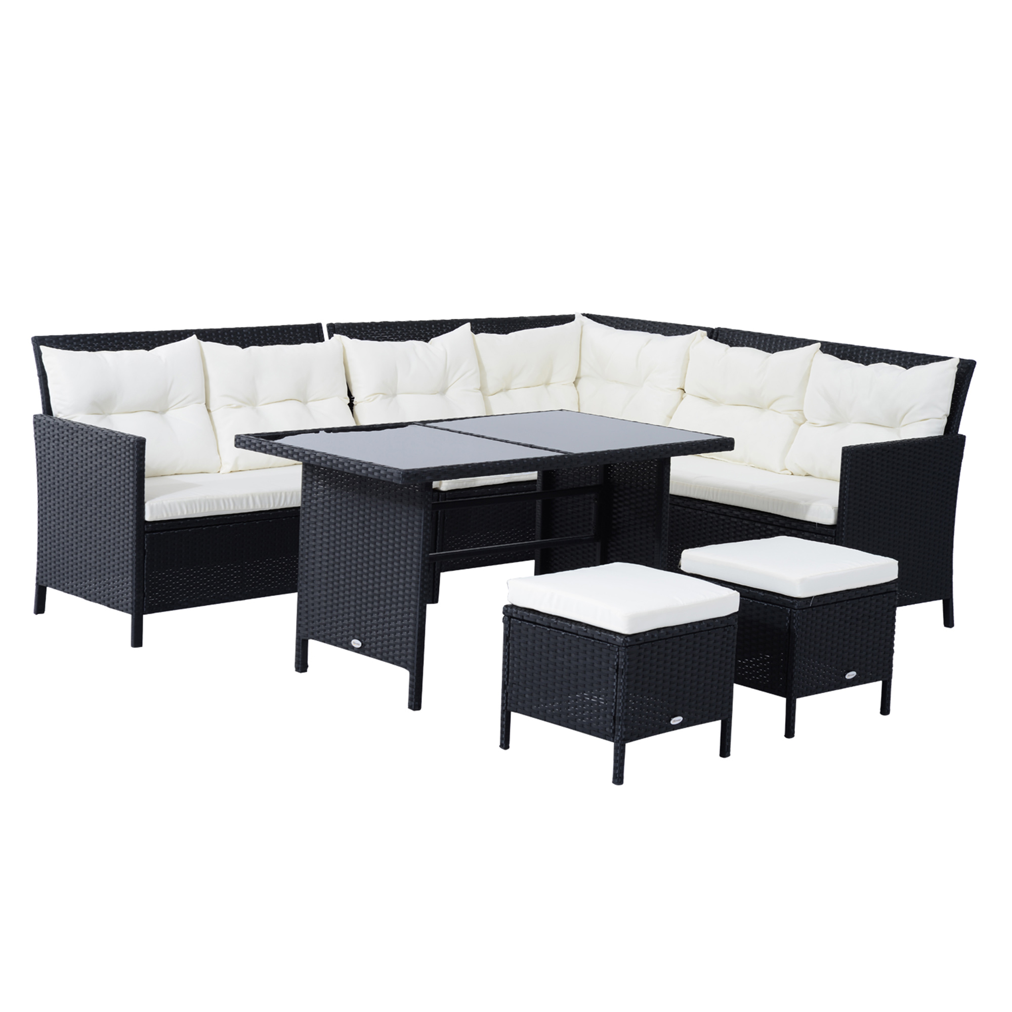 8-Seater Garden Rattan Furniture Rattan Corner Dining Set Outdoor Wicker Conservatory Furniture Lawn Patio Coffee Table Foot Stool, Black - Life 