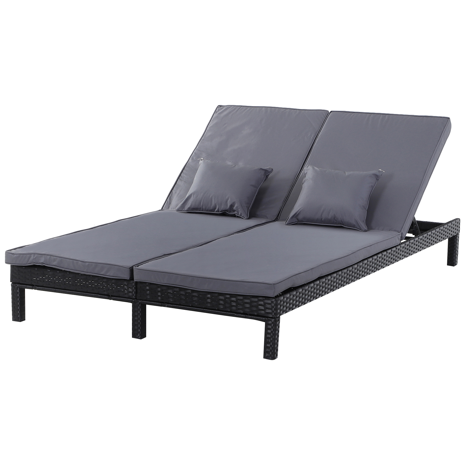 2 Seater Garden Double Rattan Sun Lounger Companion Reclining Recliner Wicker Weave Patio Outdoor Furniture Cushioned - Black - Life Essentials