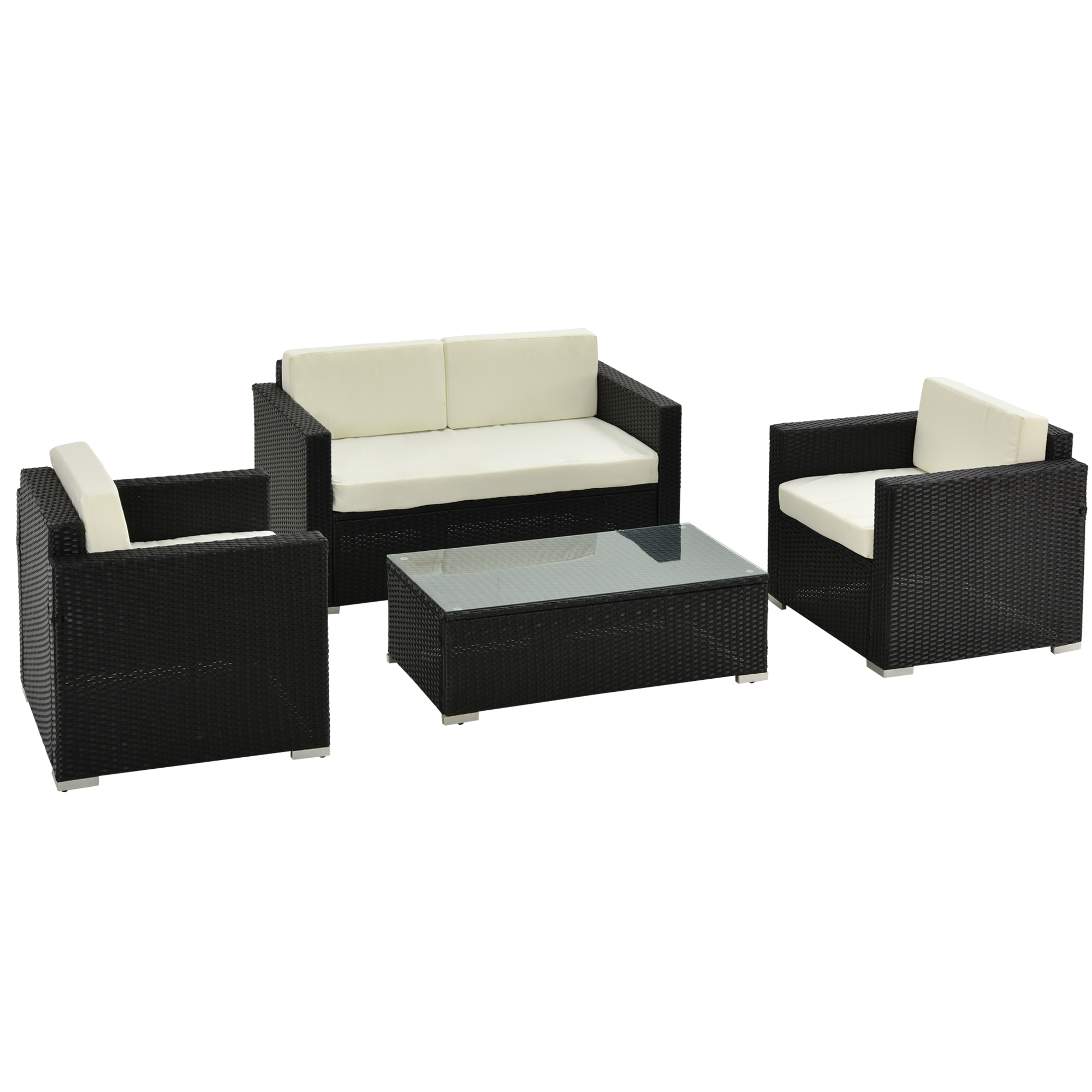 4-Seater Rattan Sofa Set Garden Rattan Furniture Wicker Steel Chair Seat Furniture Patio Rattan Garden Sofa Black - Life Essentials
