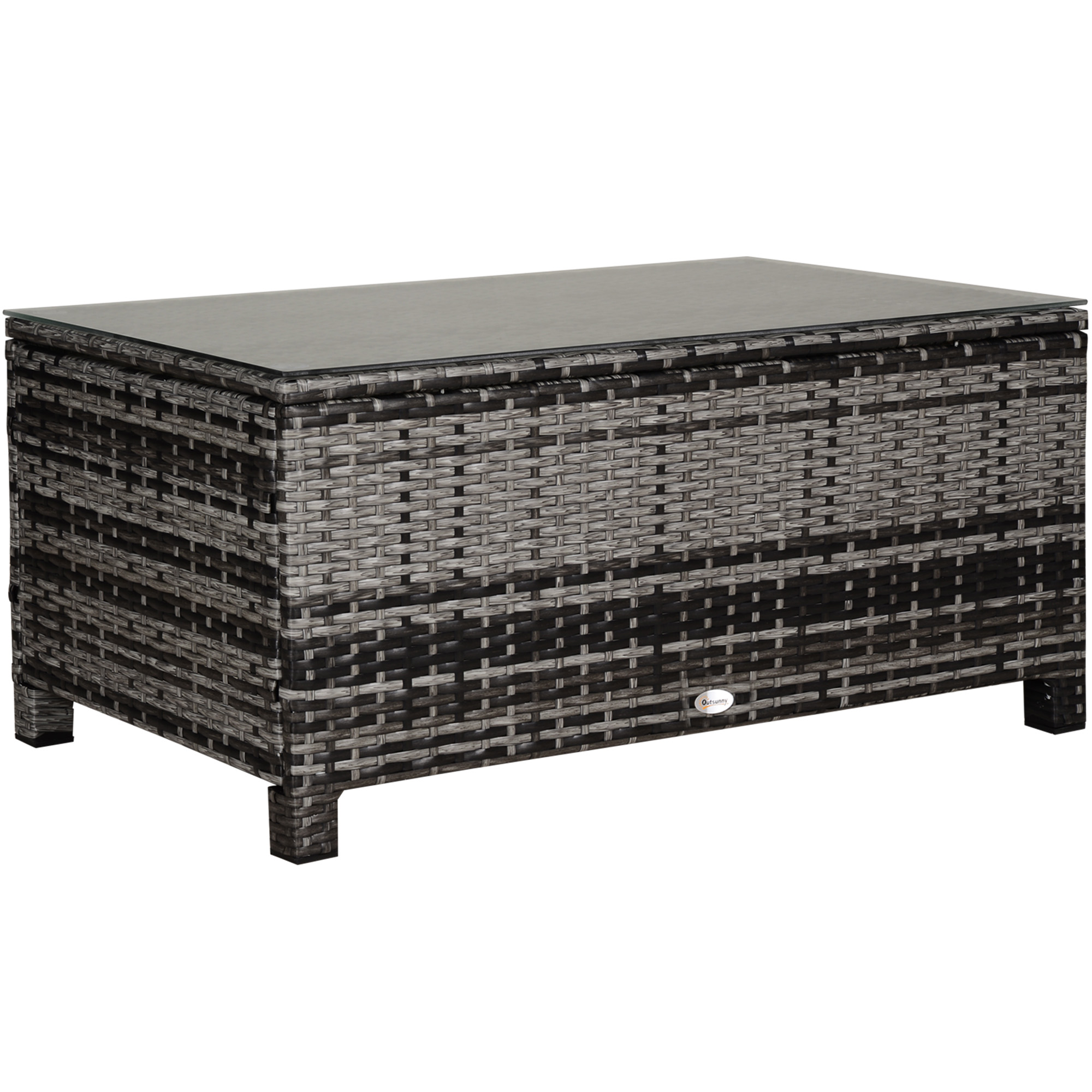 Rattan Coffee Table Garden Furniture Patio Wicker Side Table with Tempered Glass Table Top, Mixed Grey - Life Essentials