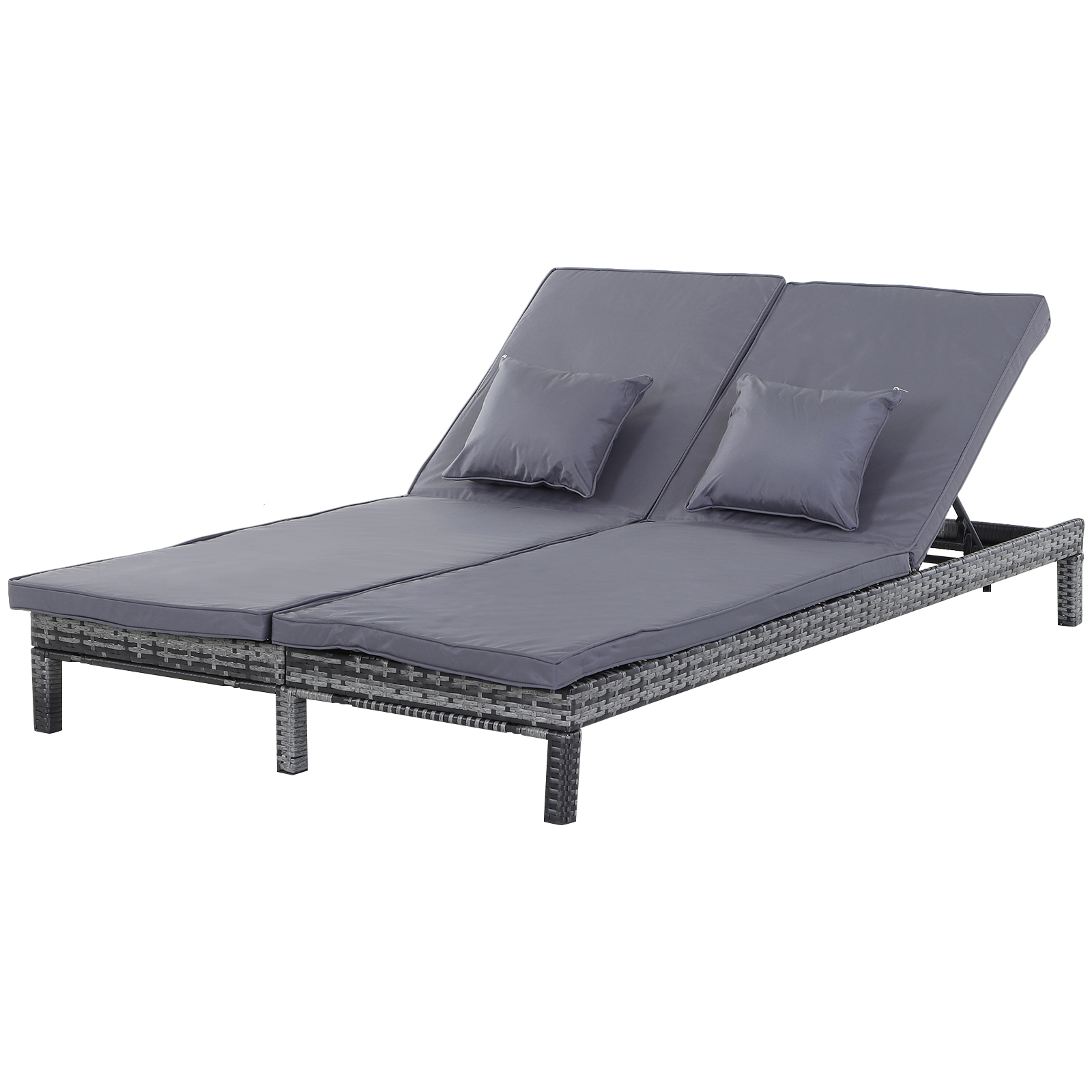 2 Seater Garden Double Rattan Sun Lounger Companion Reclining Recliner Wicker Weave Patio Outdoor Furniture Cushioned - Grey - Life Essentials
