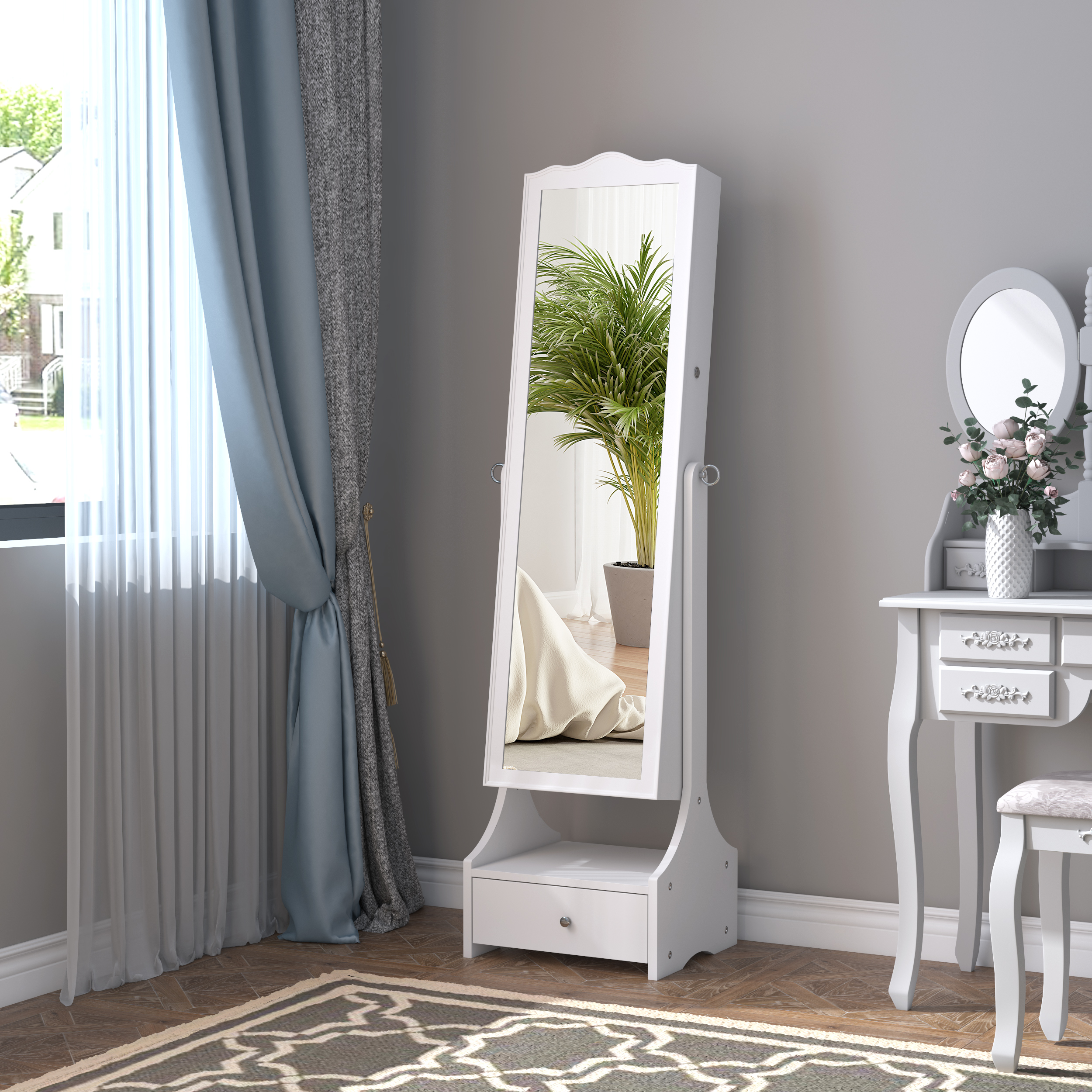 Jewellery Cabinet with LED Mirror - Floor Standing - White - Life Essentials