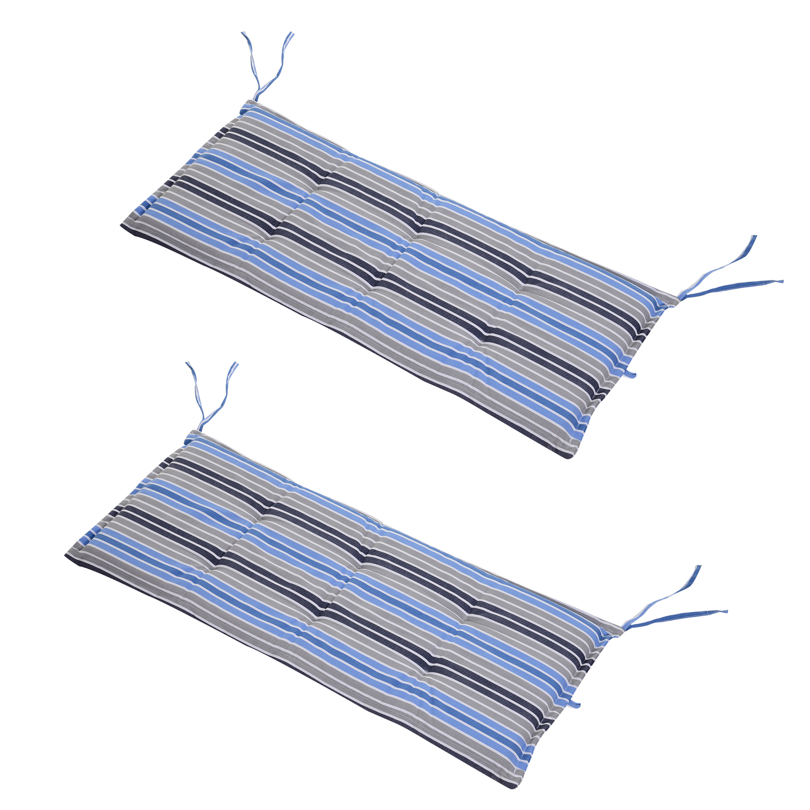 Set of 2 Outdoor Garden Patio 2-3 Seater Bench Swing Chair Cushion Seat Pad Mat Replacement 120L x 50W x 5T cm - Blue Stripes - Life Essentials