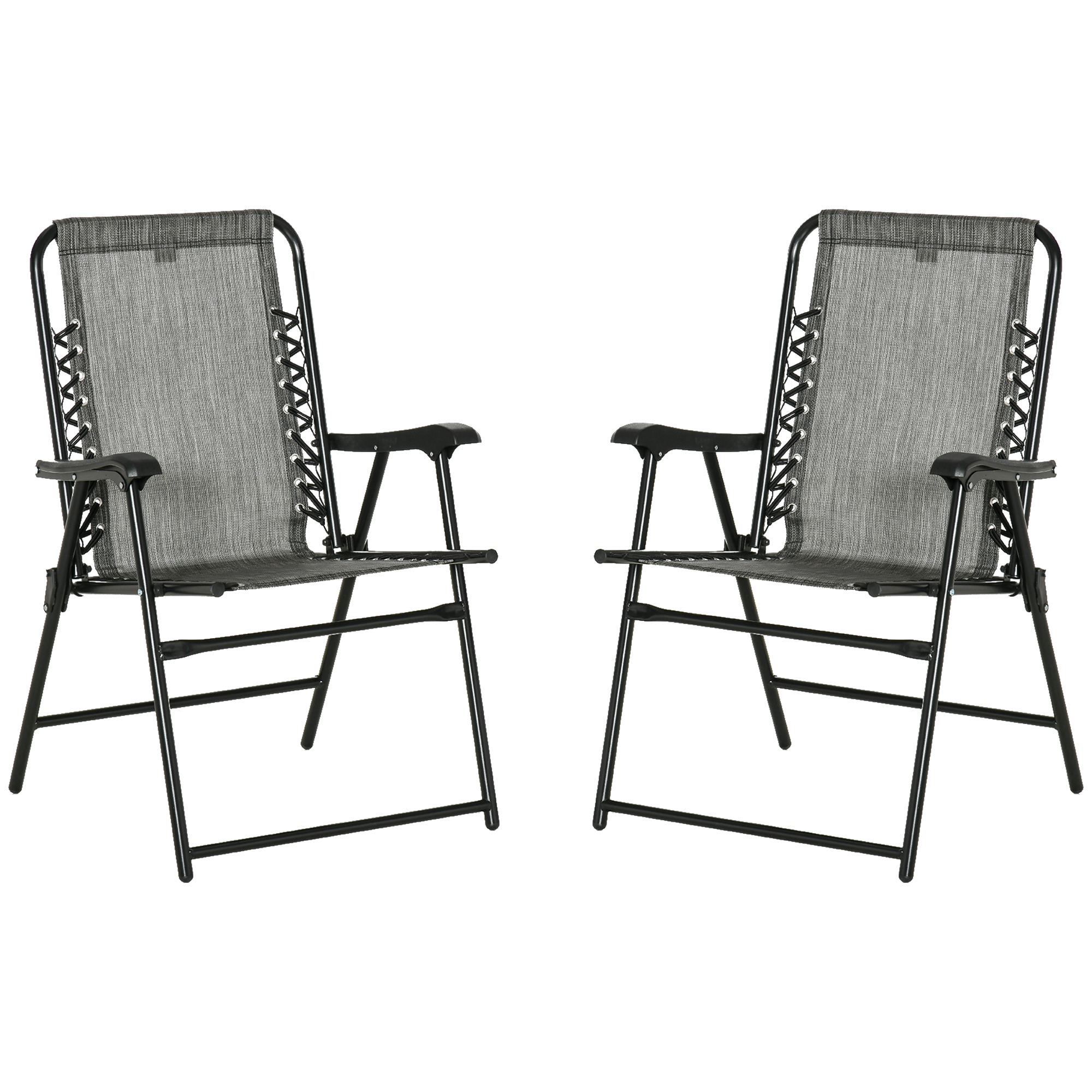 2 Pieces Patio Folding Chair Set, Outdoor Portable Loungers for Camping Pool Beach Deck, Lawn Chairs with Armrest Steel Frame, Grey - Life Essentials
