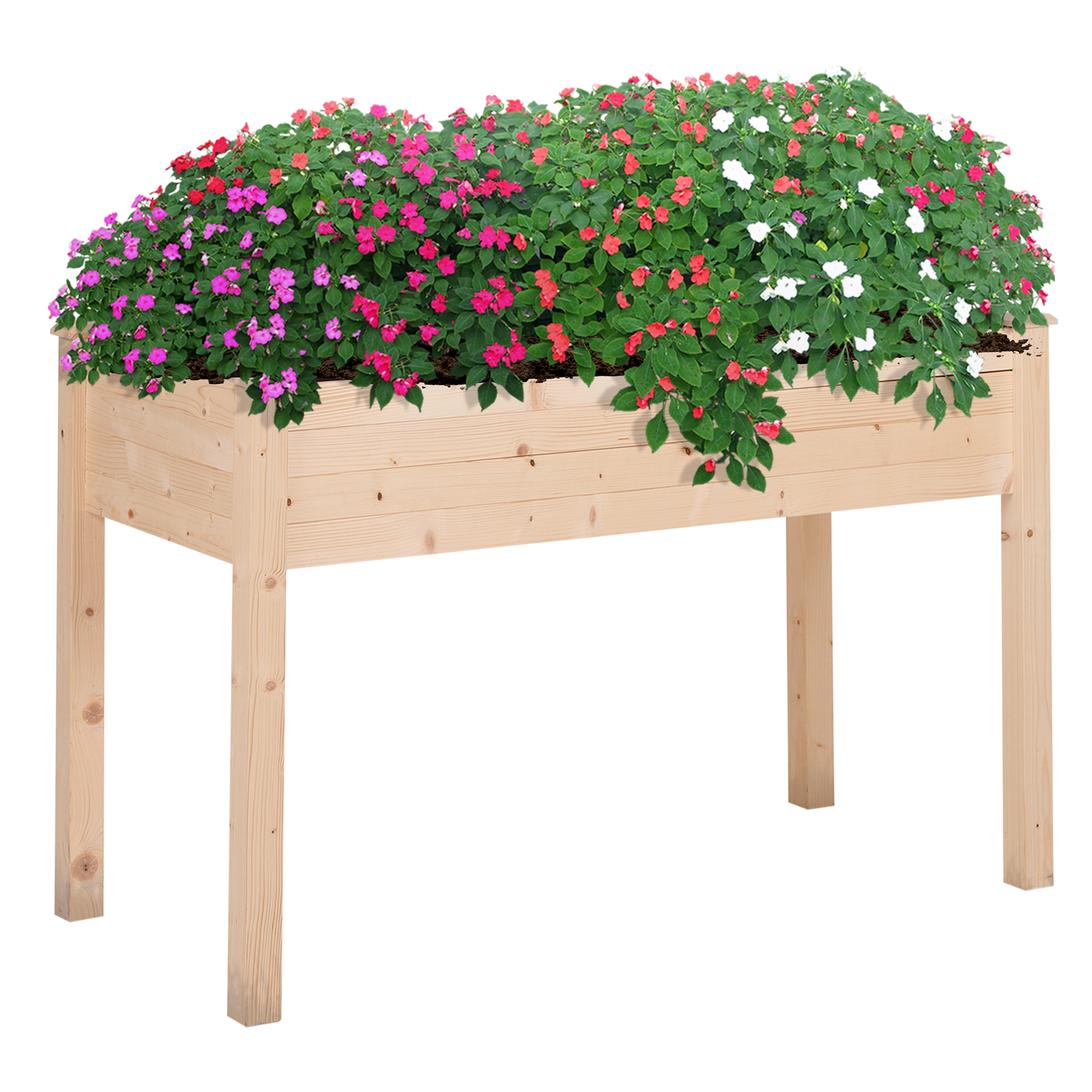 Garden Rectangular Wooden Planter Flower Elevated Raised Bed Stand Pot Outdoor Planter Vegetable Herb Holder - 76H x 122.5L x 56.5Wcm - Life 