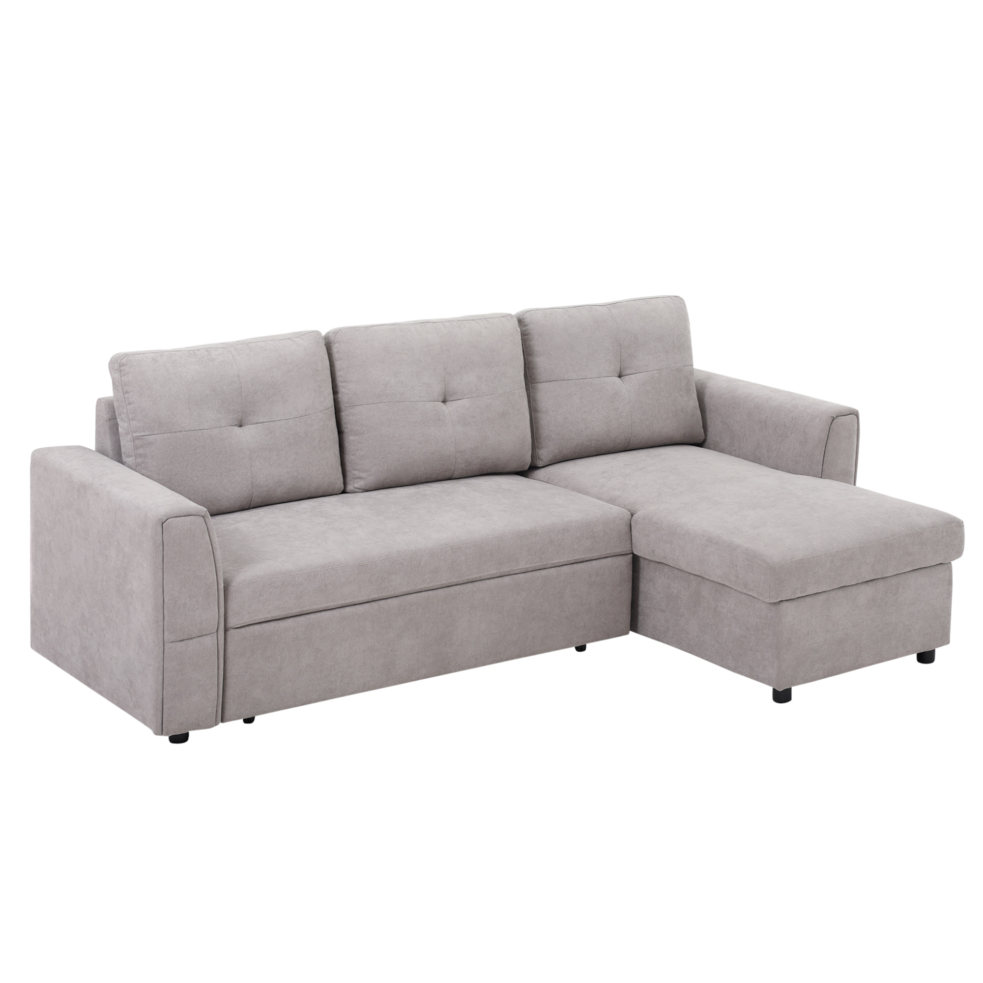 Linen Look L Shaped Corner Sofa Bed - Light Grey - Life Essentials