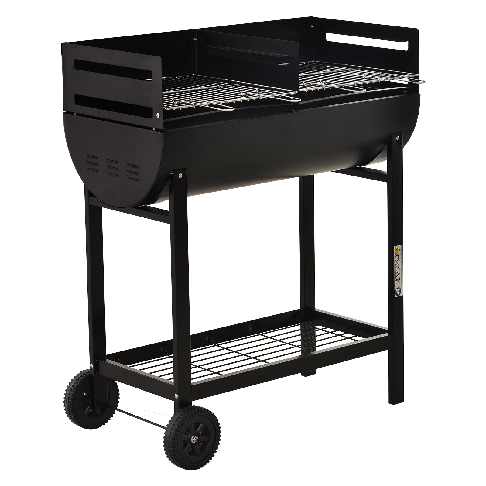 Charcoal BBQ Trolley Charcoal Grill Cooker Patio Outdoor Garden Heating Heat Smoker with Wheels, Black 90 x 45 x 96cm - Life Essentials