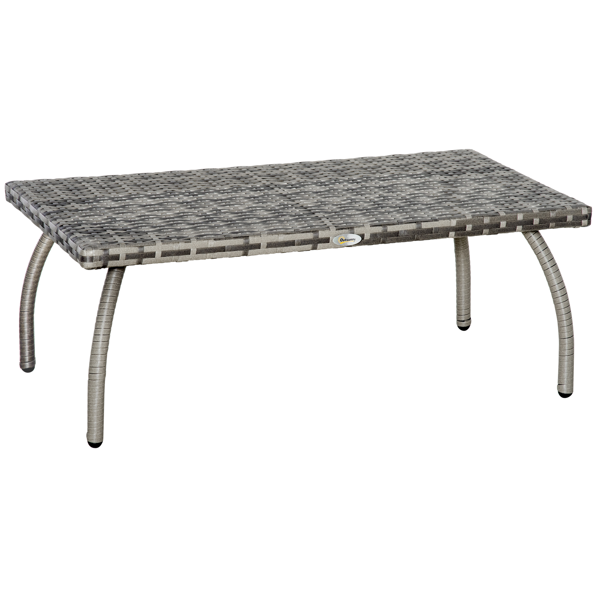 Rattan Coffee Table Garden Furniture Wicker Side Table with All-Weather Material for Outdoor, Balcony, Backyard, Grey - Life Essentials