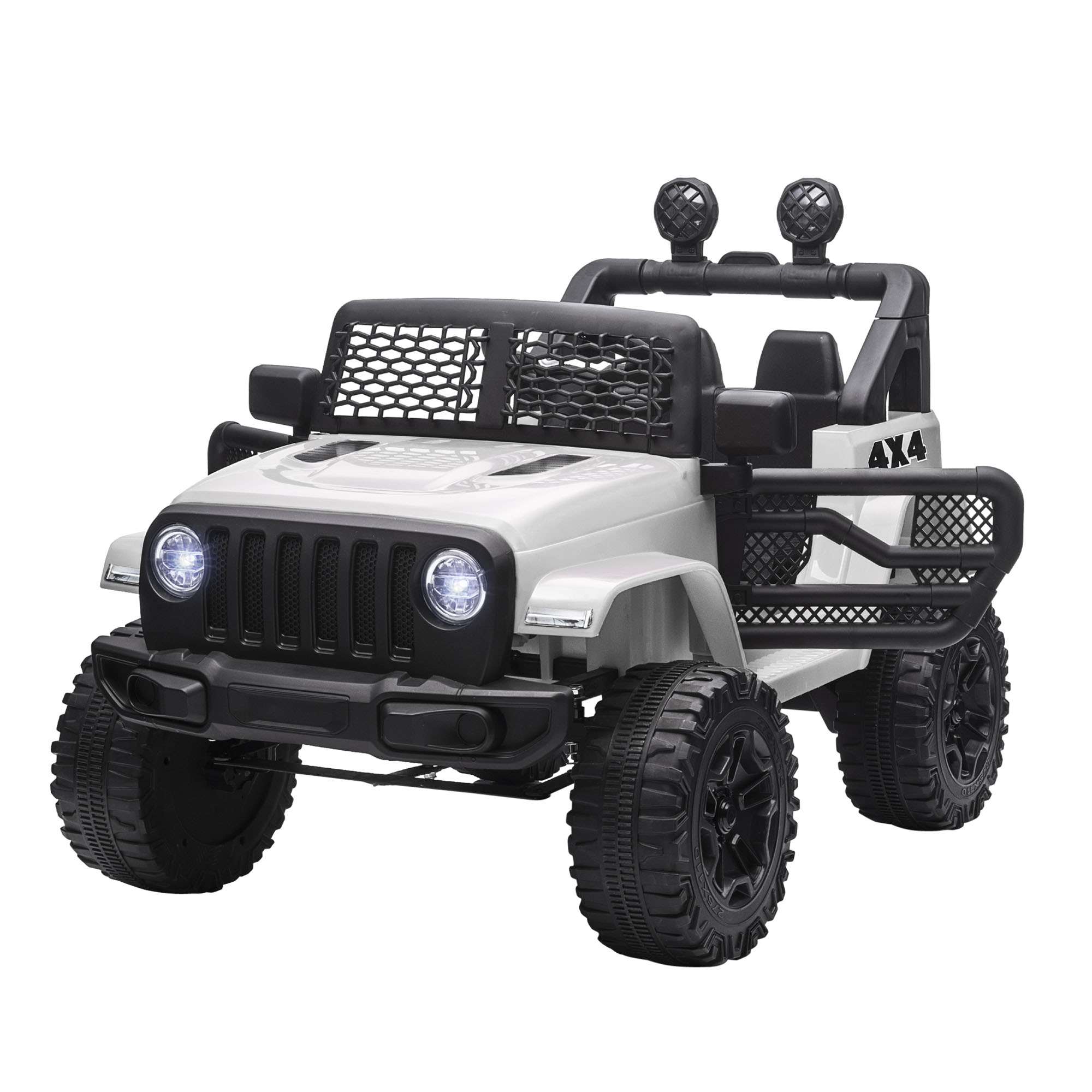 12V Battery-powered 2 Motors Kids Electric Ride On Car Truck Off-road Toy with Parental Remote Control Horn Lights for 3-6 Years Old White - Life 