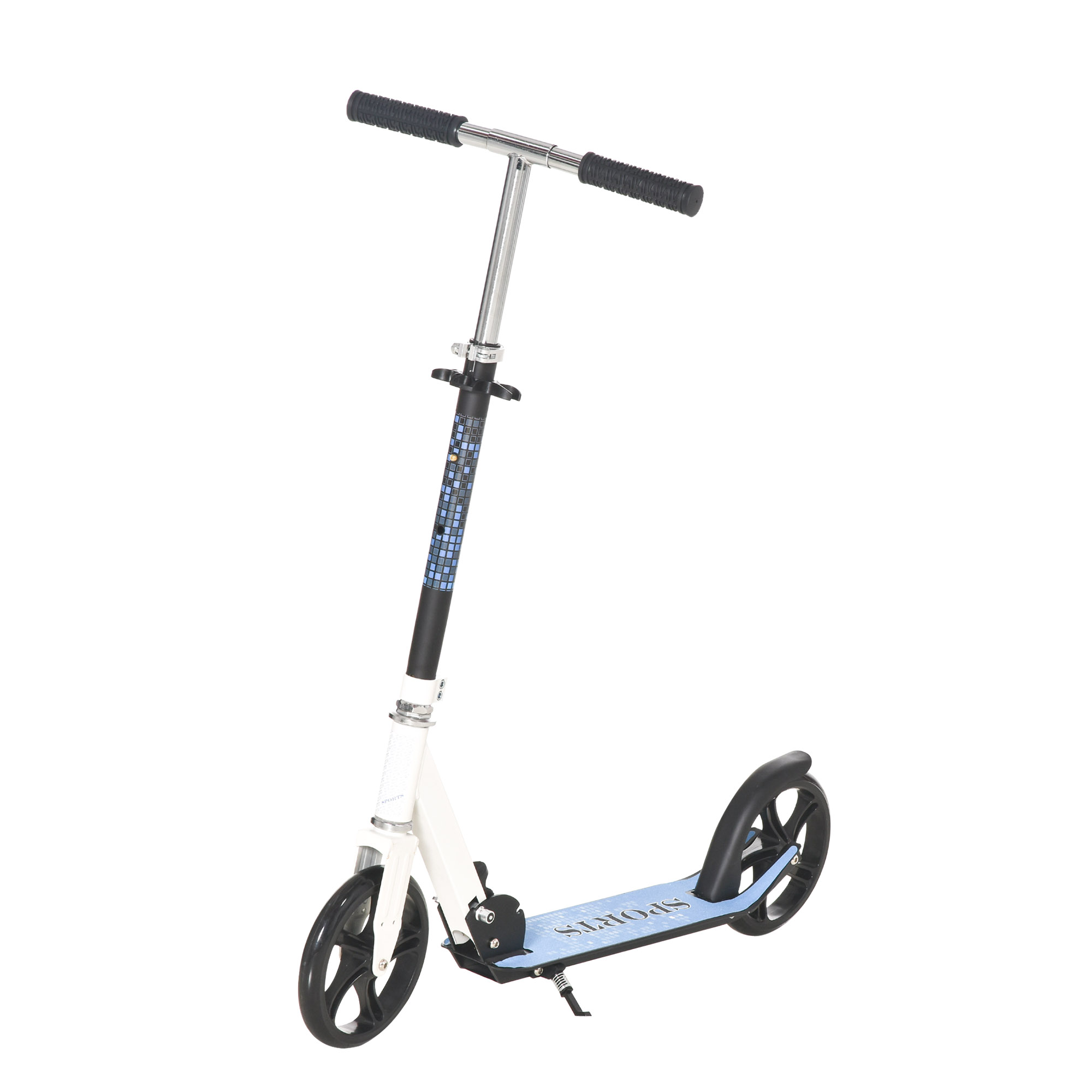 2 Wheel Kids Stunt Kick Scooter Foldable Teens Commuter Aluminium Frame Adjustable Handles - White Blue - Life Essentials