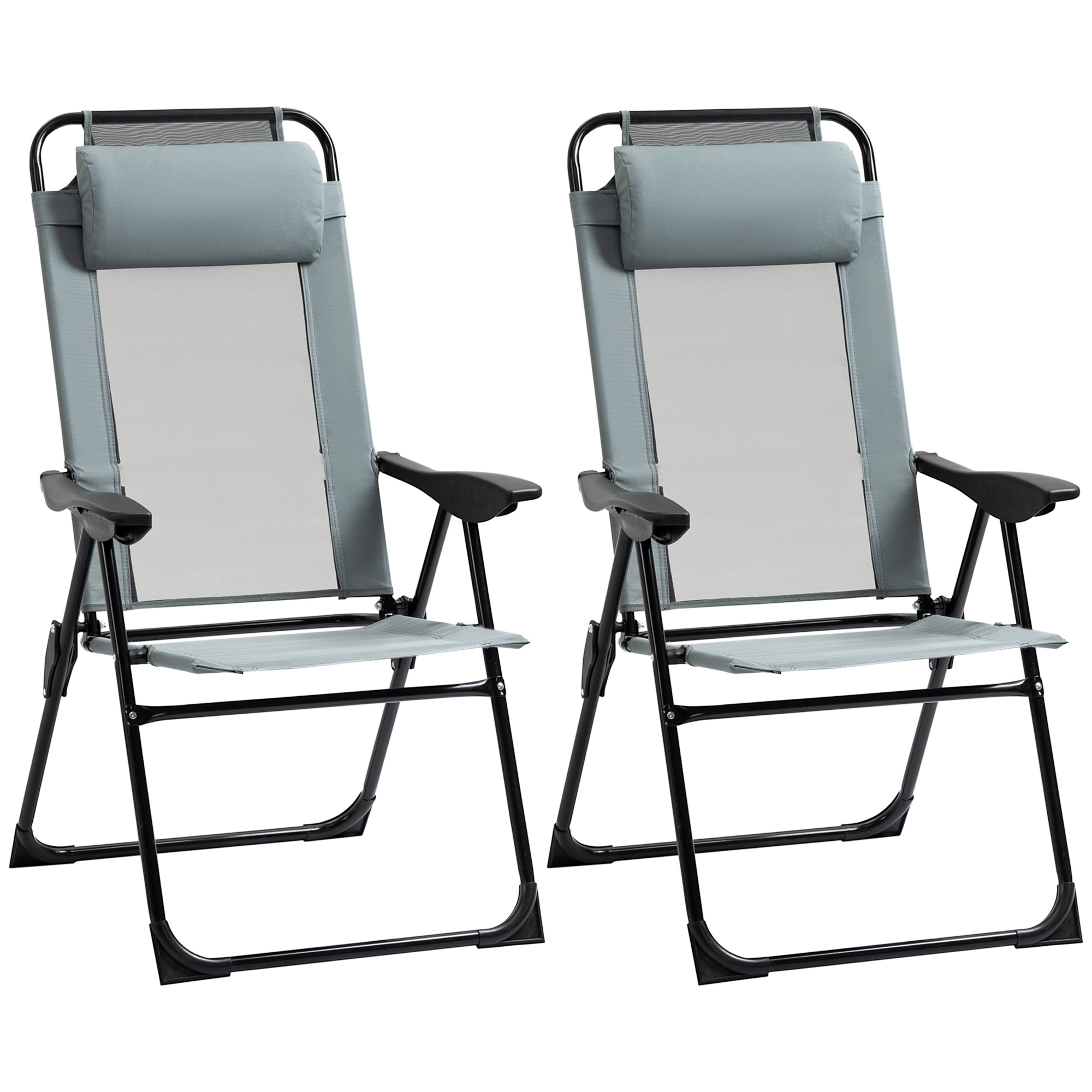 Set of 2 Portable Folding Recliner Chair Outdoor Patio Chaise Lounge Chair with Adjustable Backrest, Grey - Life Essentials