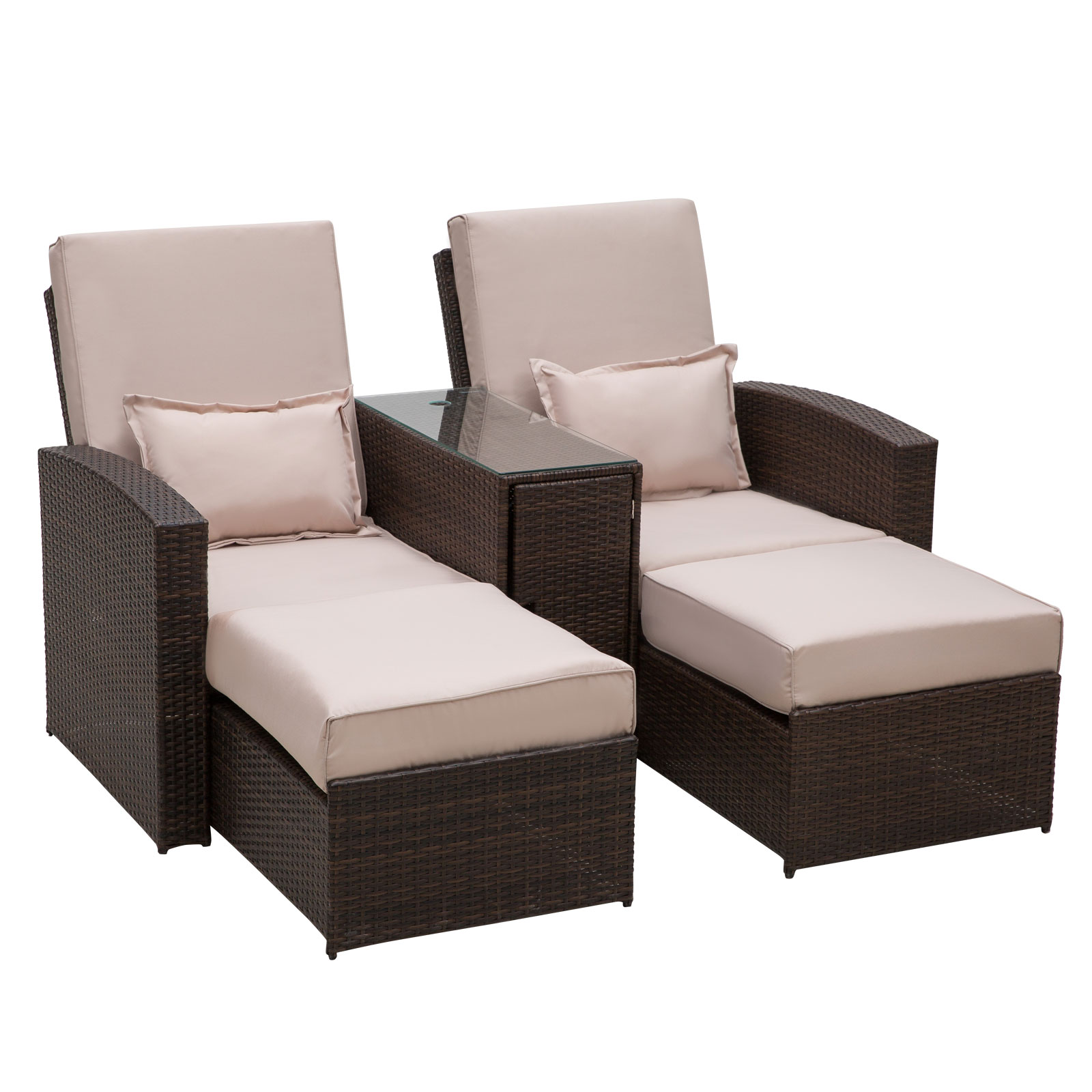 Outdoor Garden Rattan Companion Sofa Chair & Stool Lounger Recliner Love Sunbed Daybed Patio Wicker Weave Furniture Set Assembled Brown - Life 