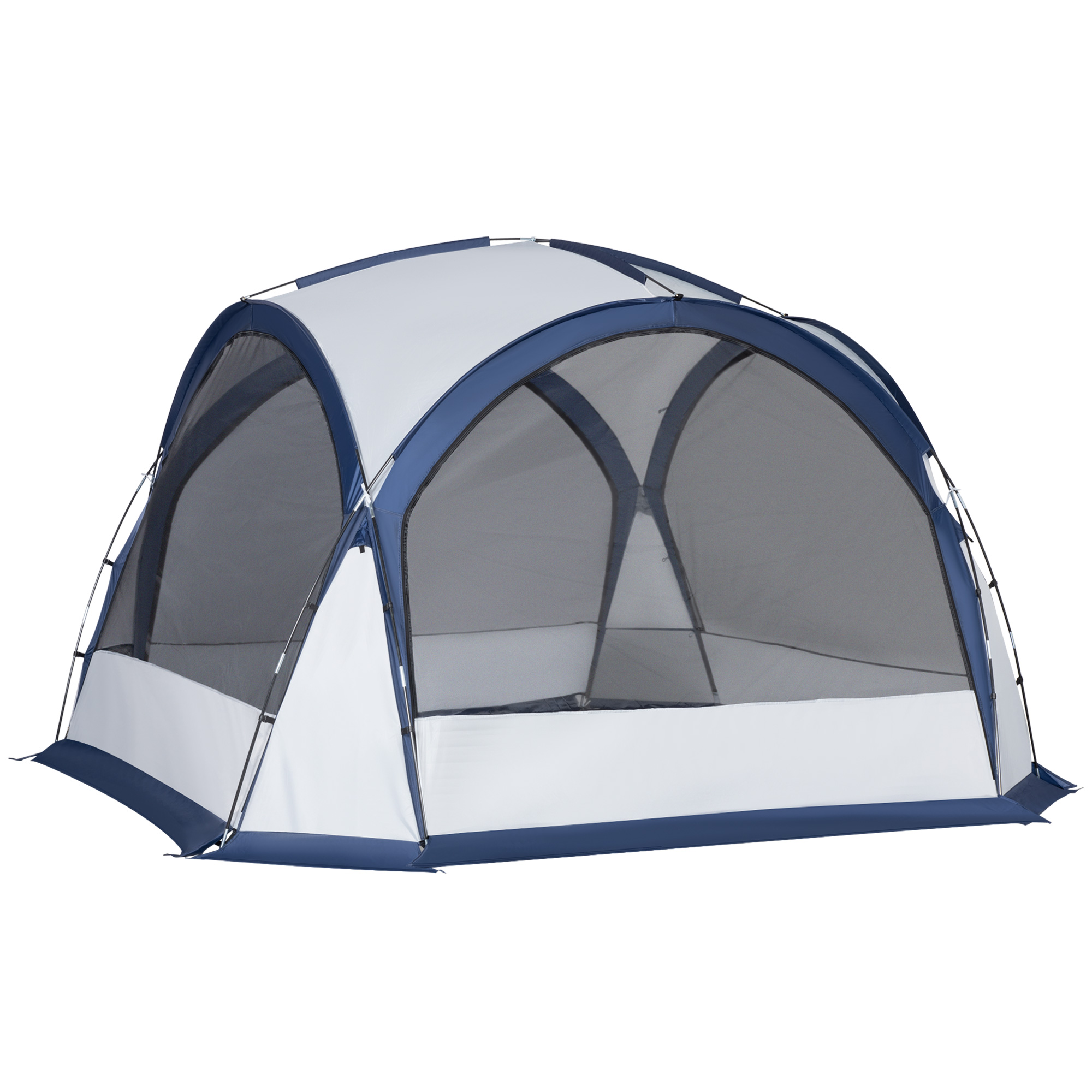 Dome Tent for 6-8 Person, Camping Tent with 4 Zipped Mesh Doors, Removable Polyester Cloth, Lamp Hook, Portable Carry Bag, White and Blue - Life 