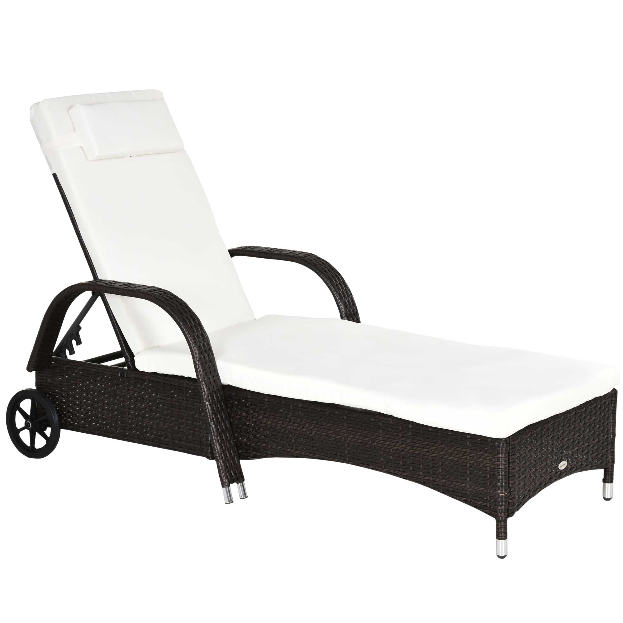 Garden Rattan Furniture Single Sun Lounger Recliner Bed Reclining Chair Patio Outdoor Wicker Weave Adjustable Headrest - Brown - Life Essentials