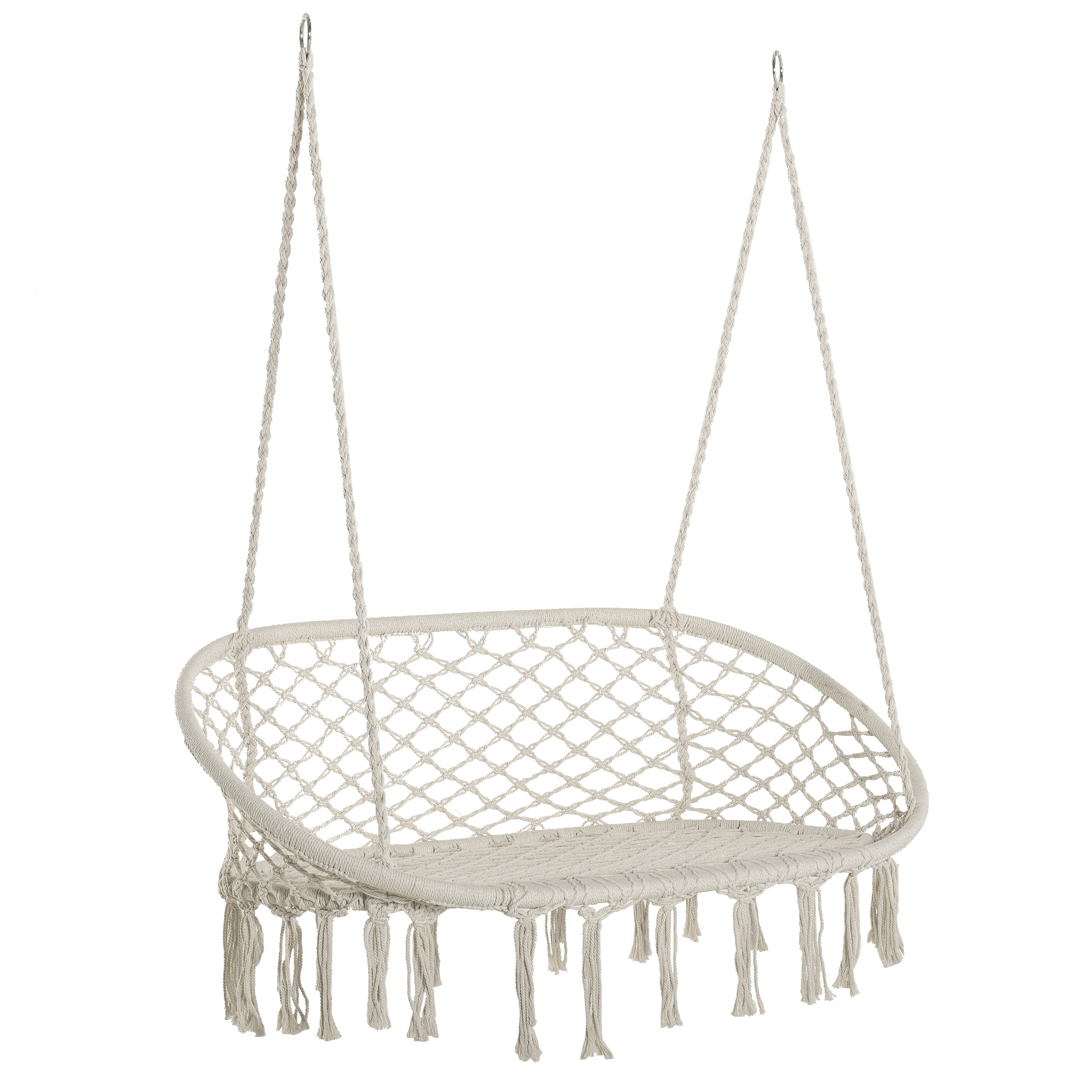 Hanging Hammock Chair Cotton Rope Porch Swing with Metal Frame, Large Macrame Seat for Patio, Garden, Bedroom, Living Room, Cream White - Life 