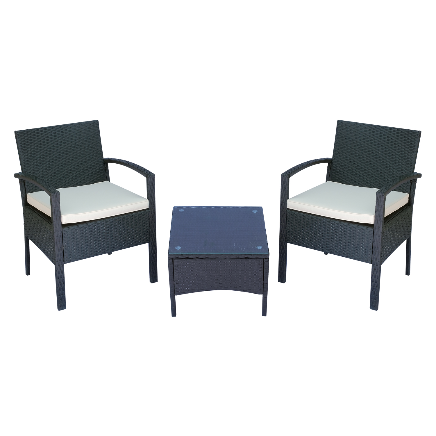 Rattan Garden Furniture 2-Seater Sofa Chair Table Bistro Set Wicker Weave Outdoor Patio Conservatory Set Steel-Black - Life Essentials