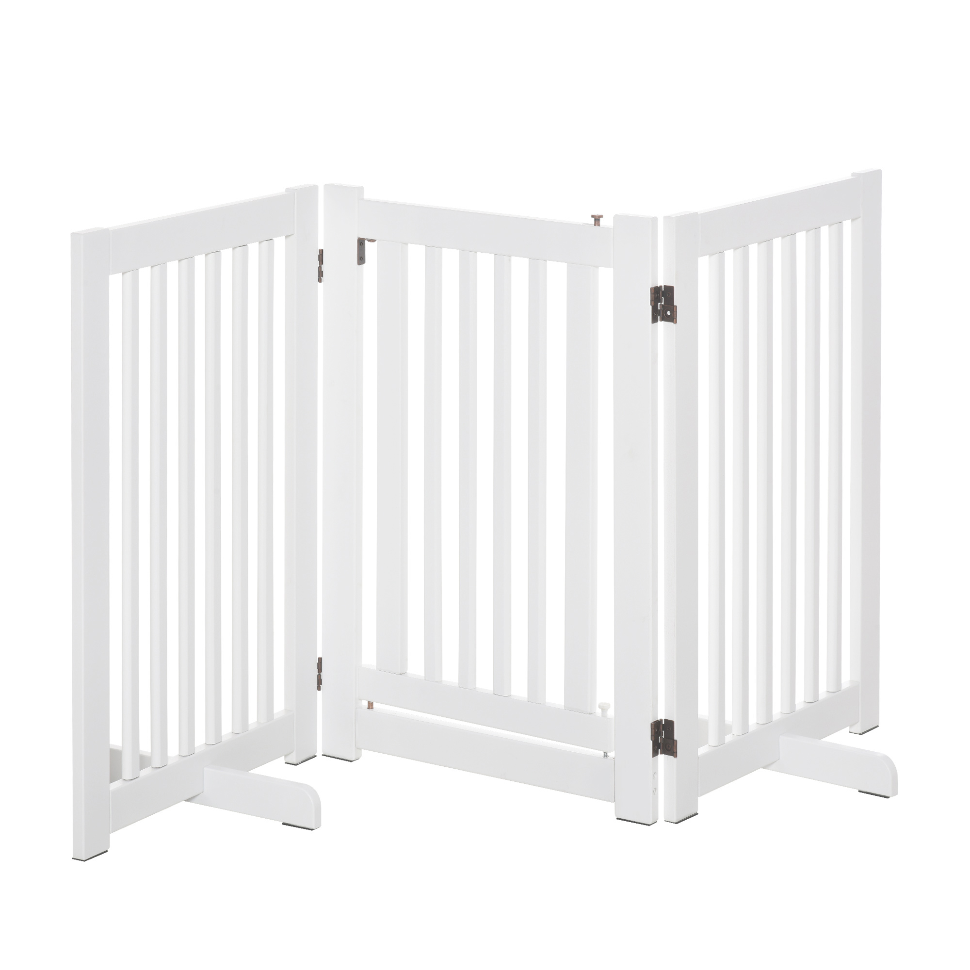 Dog Gate Wood Doorway Freestanding Safety Pet Barrier Fence Foldable w/ Latch Support Feet White, 155 x 76 cm - Life Essentials