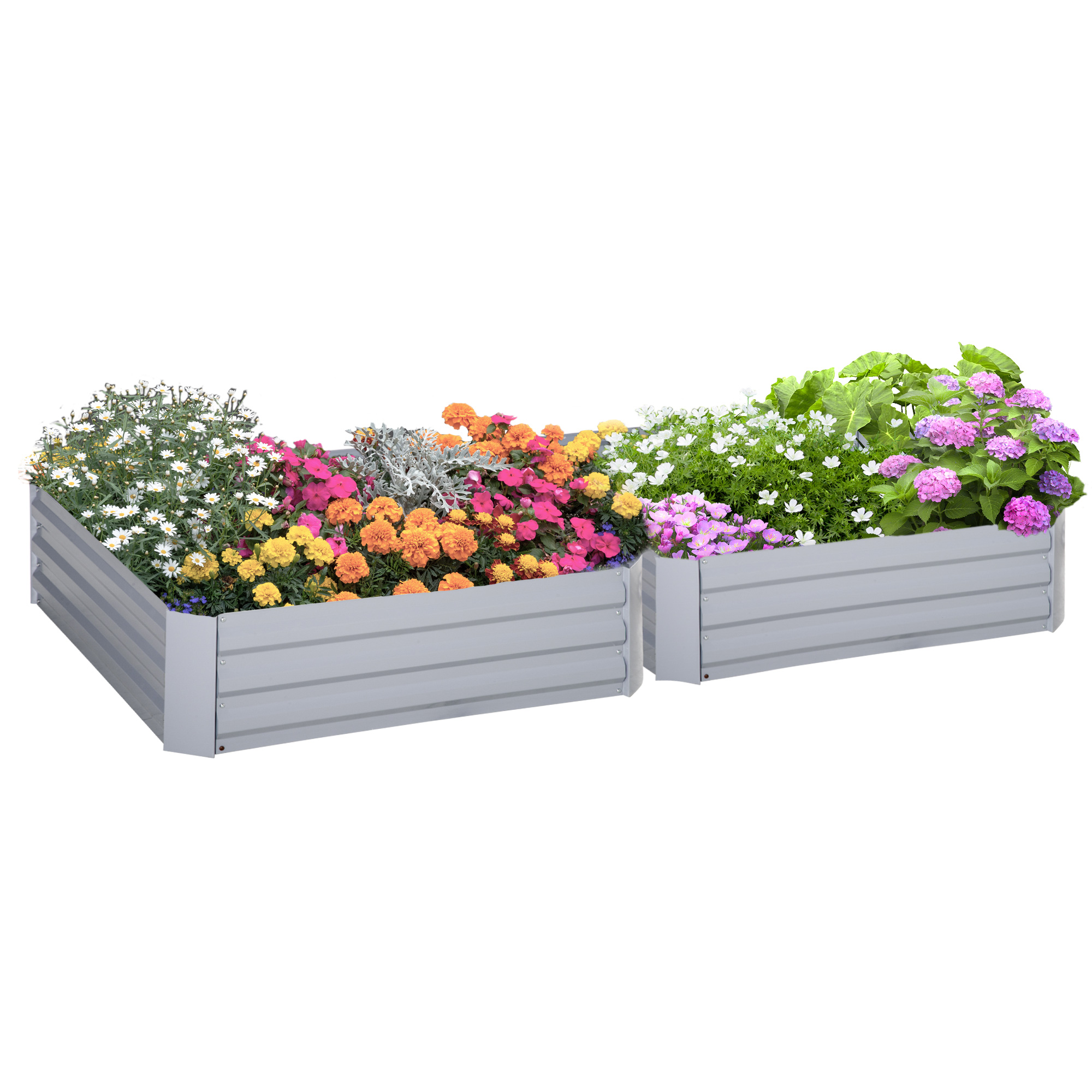 Set of 2 Raised Garden Bed, Elevated Planter Box with Galvanized Steel Frame for Growing Flowers, Herbs, 1m x 1m x 0.3m - Life Essentials