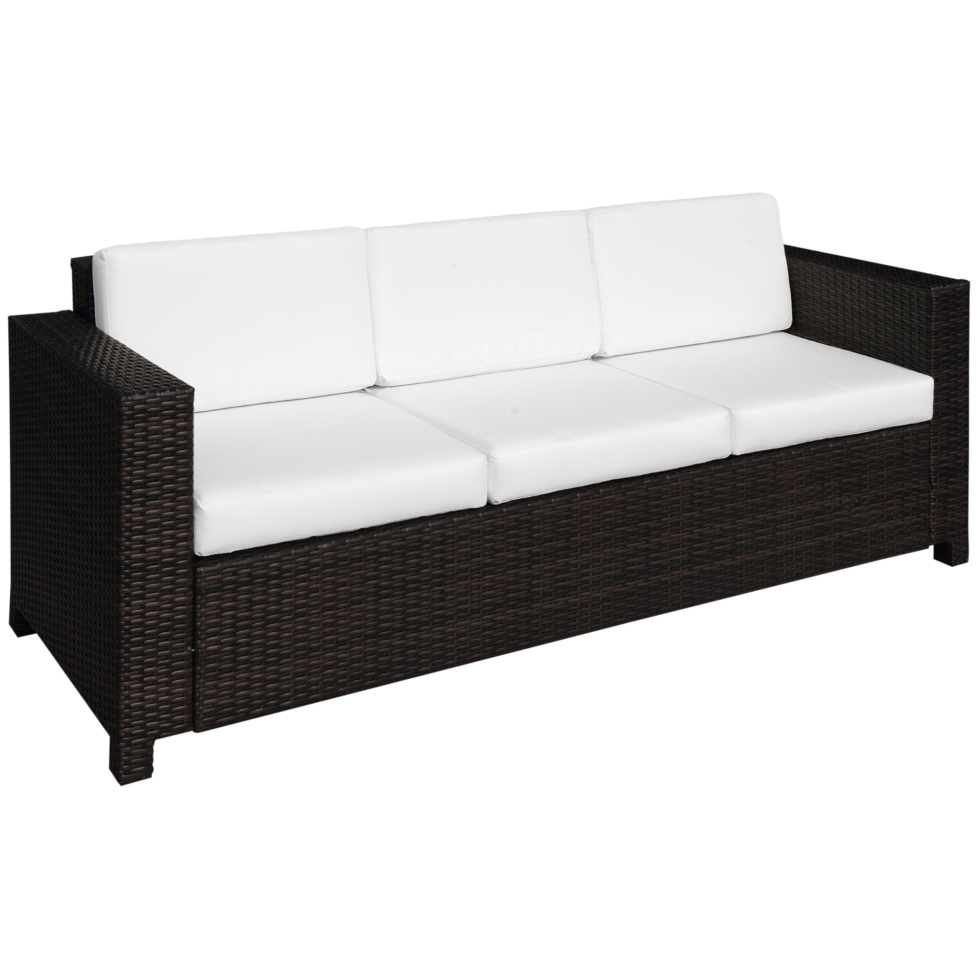 Garden Rattan 3 Seater All-Weather Wicker Weave Metal Frame Chair with Fire Resistant Cushion - Brown - Life Essentials
