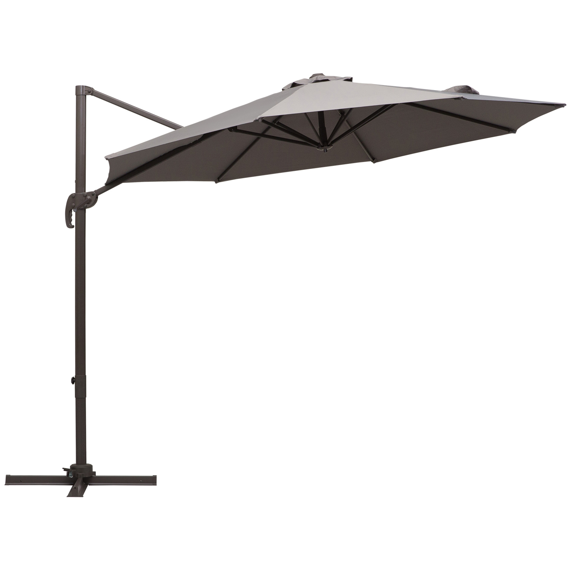 3M Roma Umbrella Sun Shade Cantilever Hanging Parasol w/ Cross Base Hand Crank Aluminium Frame 360°Rotation - Grey - Life Essentials