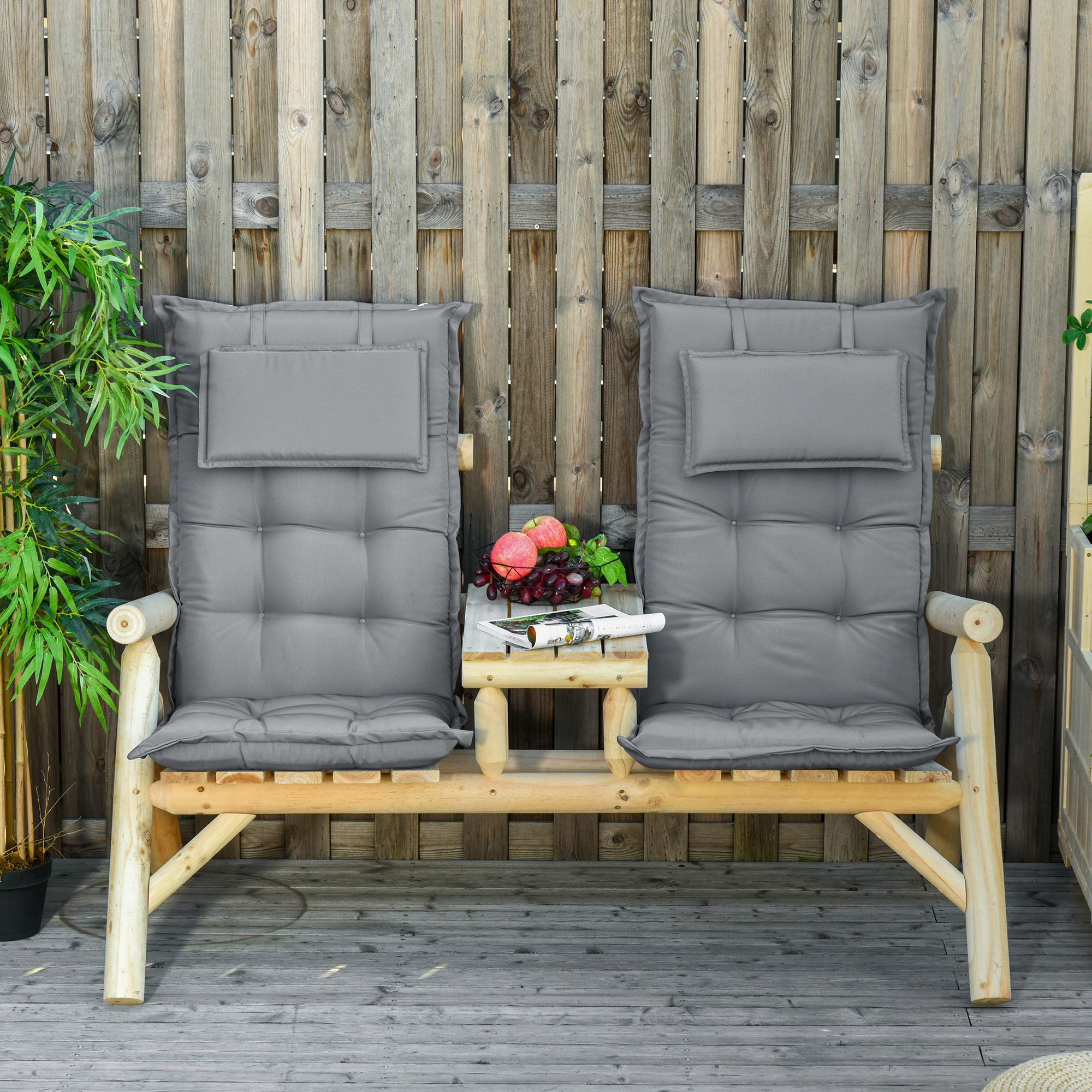 Set of 2 Garden Chair Cushion Seat, High Back Dining Chair Padded Patio Chair with Pillow for Indoor and Outdoor Use 120L x 50W x 9D cm - Life 