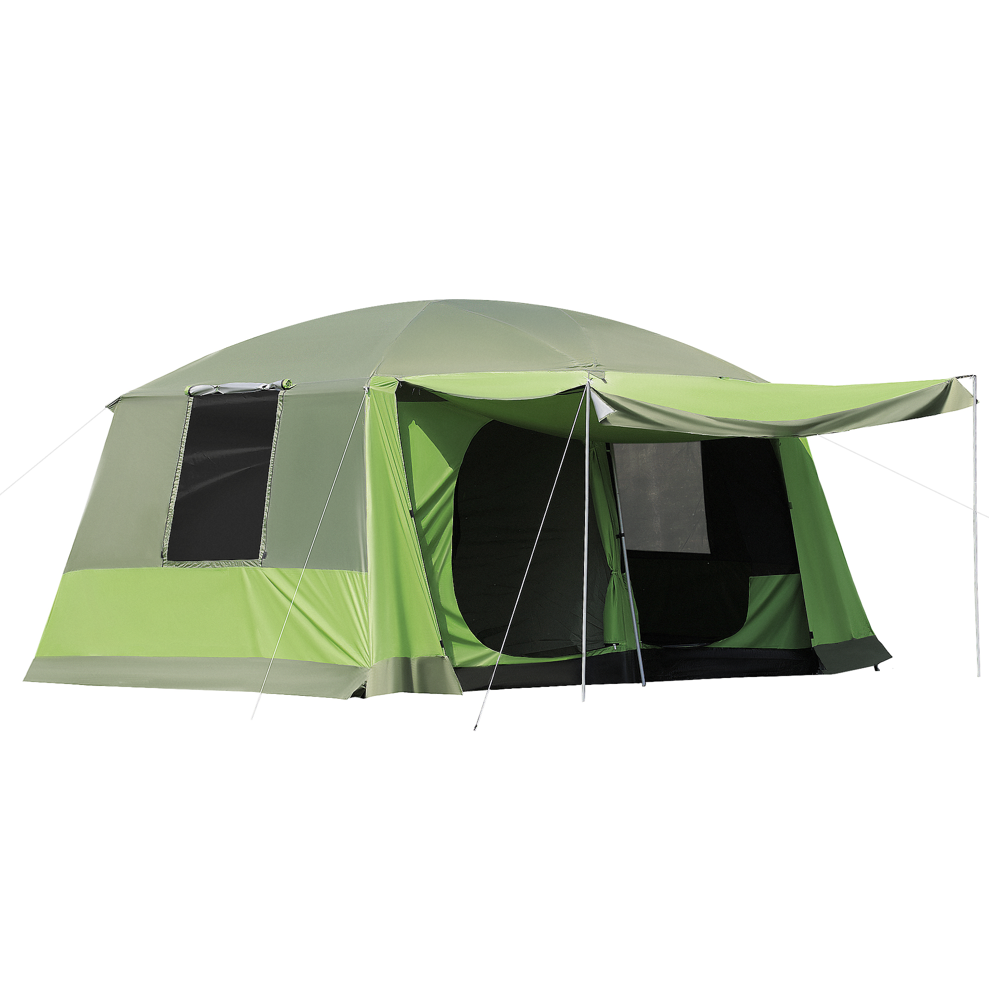 Two Room Dome Tent w/ Porch for 4-8 Man, Camping Backpacking Shelter w/ Mesh Windows, Zipped Doors, Lamp Hook & Portable Carry Bag - Life Essentials
