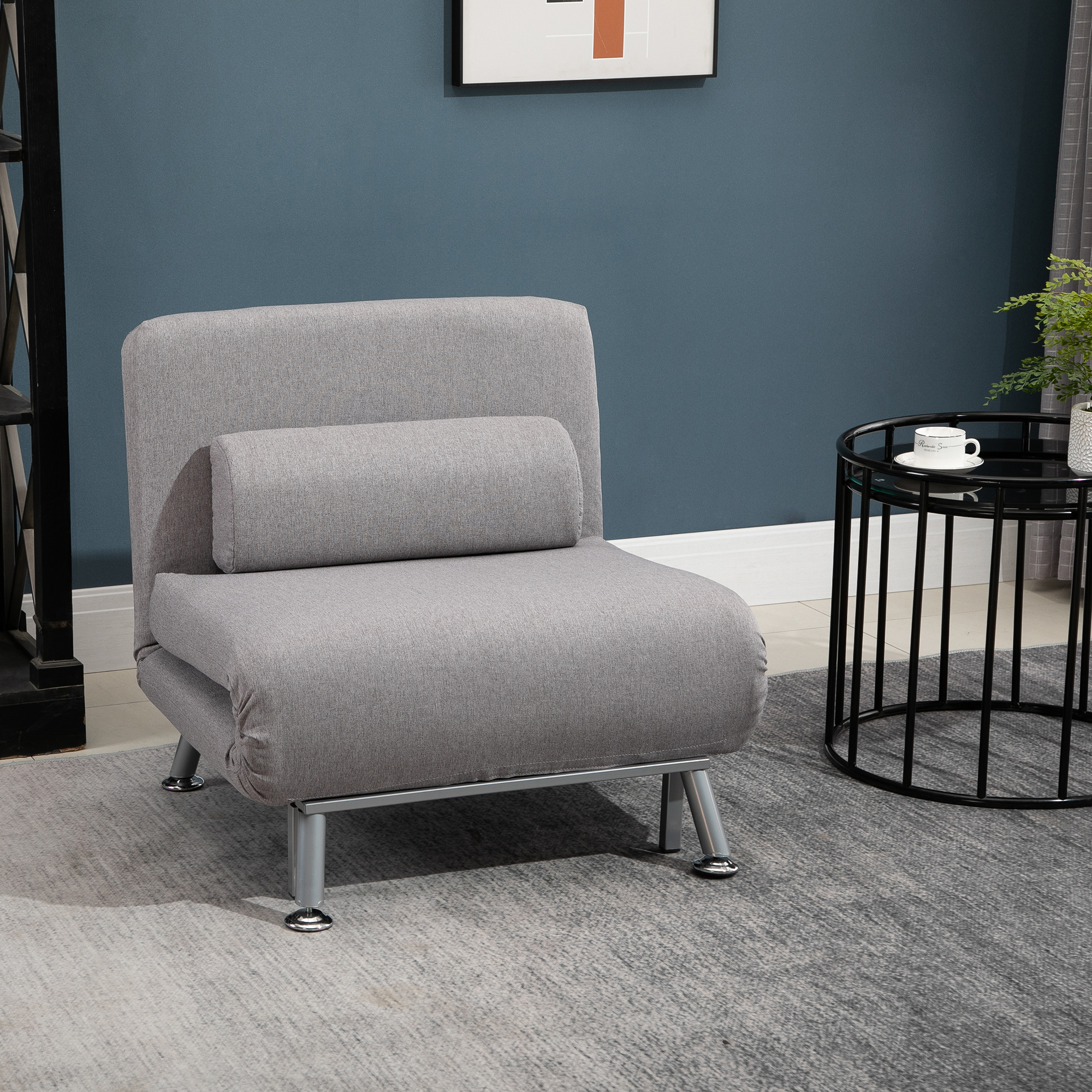 Single Sofa Bed Sleeper Foldable Portable Pillow Lounge Couch Living Room Furniture - Grey - Life Essentials