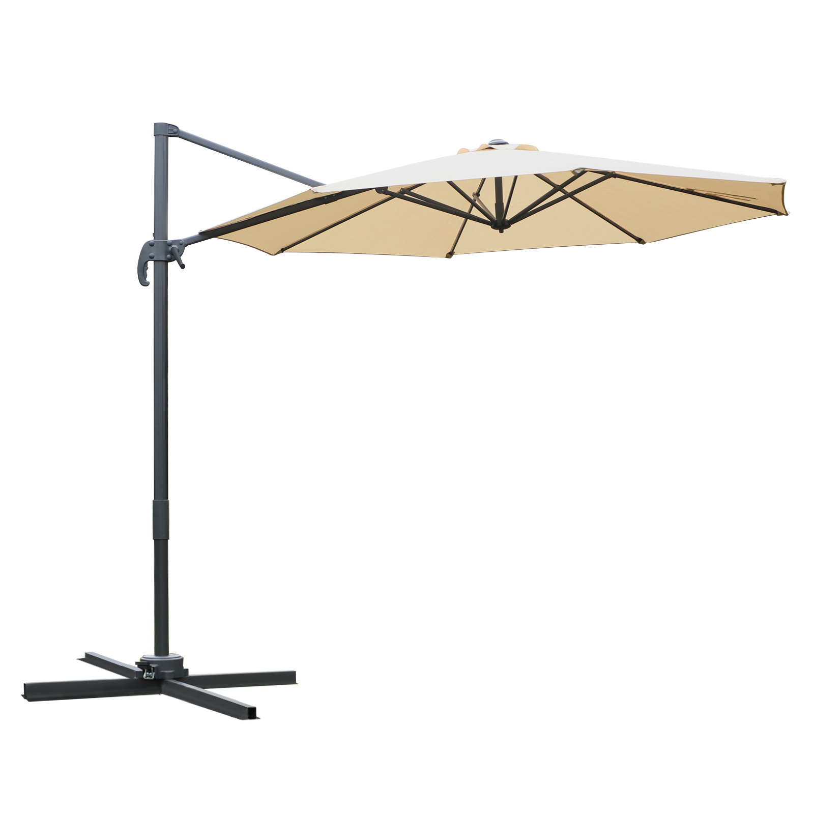 3M Patio Offset Parasol Roma Umbrella Cantilever Hanging Sun Shade Canopy Shelter 360° Rotation with Cross Base - Beige - Life Essentials