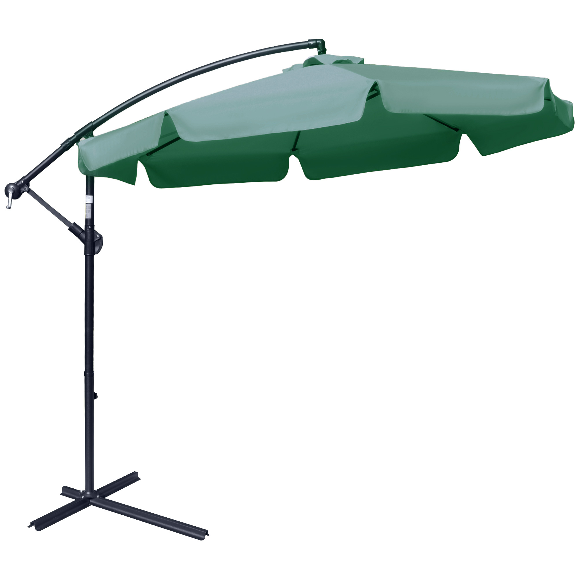 2.7m Garden Banana Parasol Cantilever Umbrella with Crank Handle and Cross Base for Outdoor, Hanging Sun Shade, Green - Life Essentials