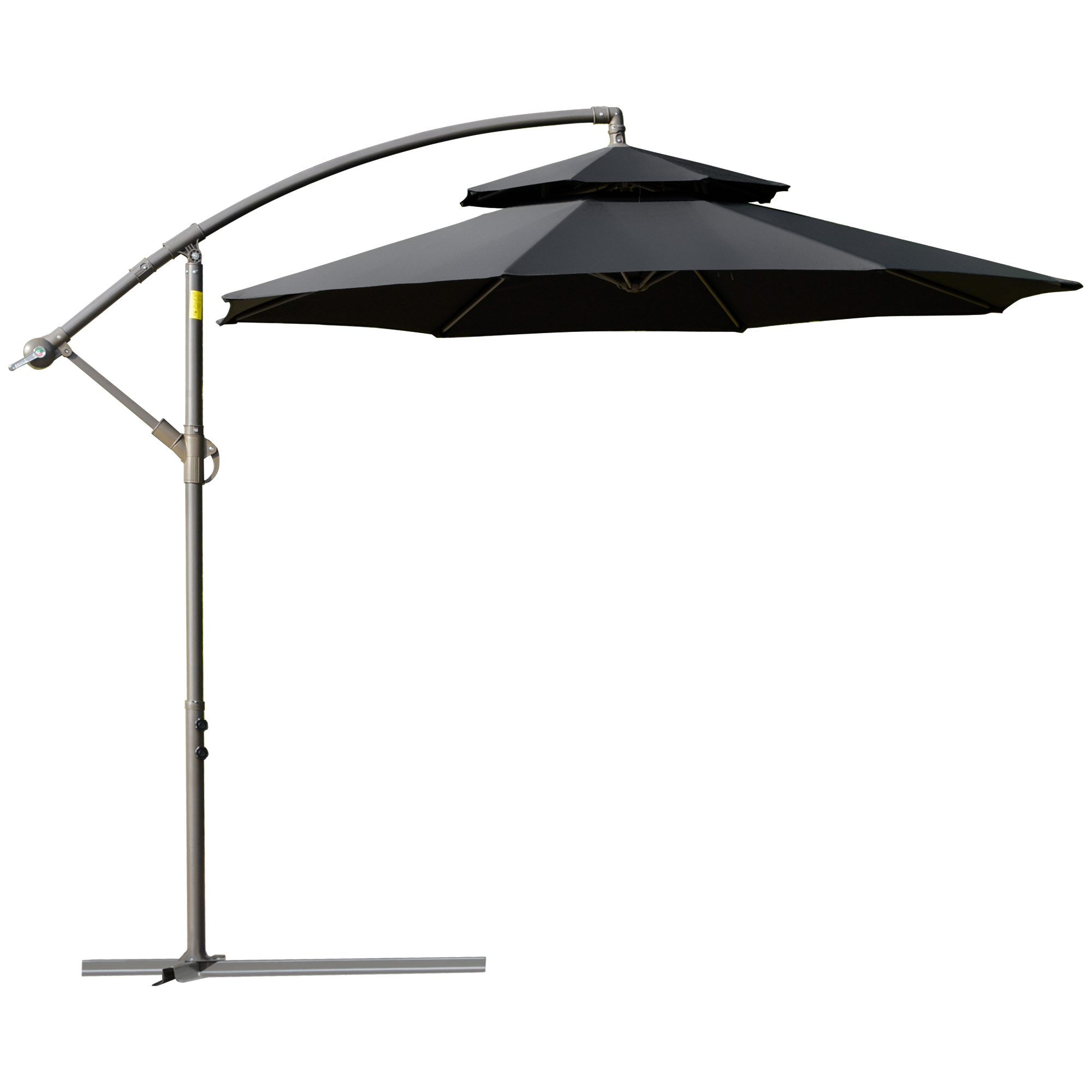 2.7m Garden Banana Parasol Cantilever Umbrella with Crank Handle, Double Tier Canopy and Cross Base, Black - Life Essentials