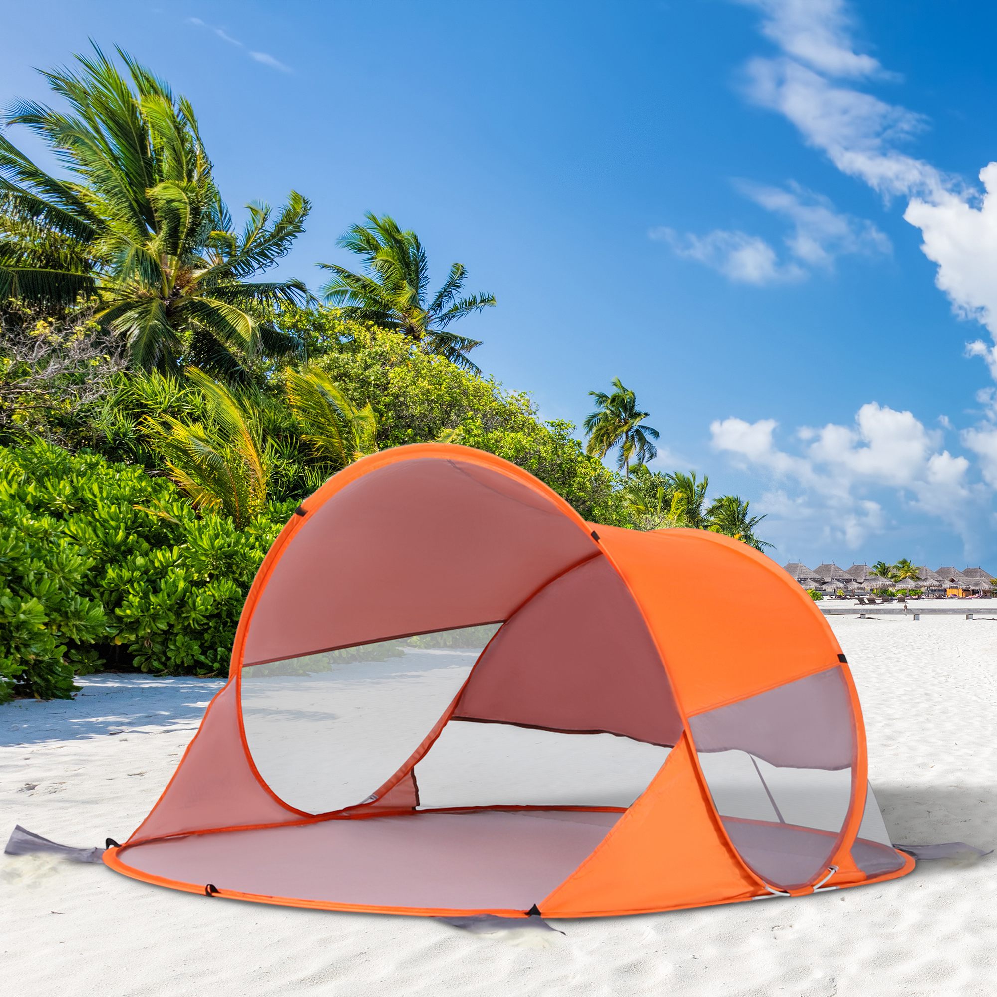 1-2 Person Pop up Beach Tent Hiking UV 30+ Protection Patio Sun Shelter Portable Automatic - Orange - Life Essentials