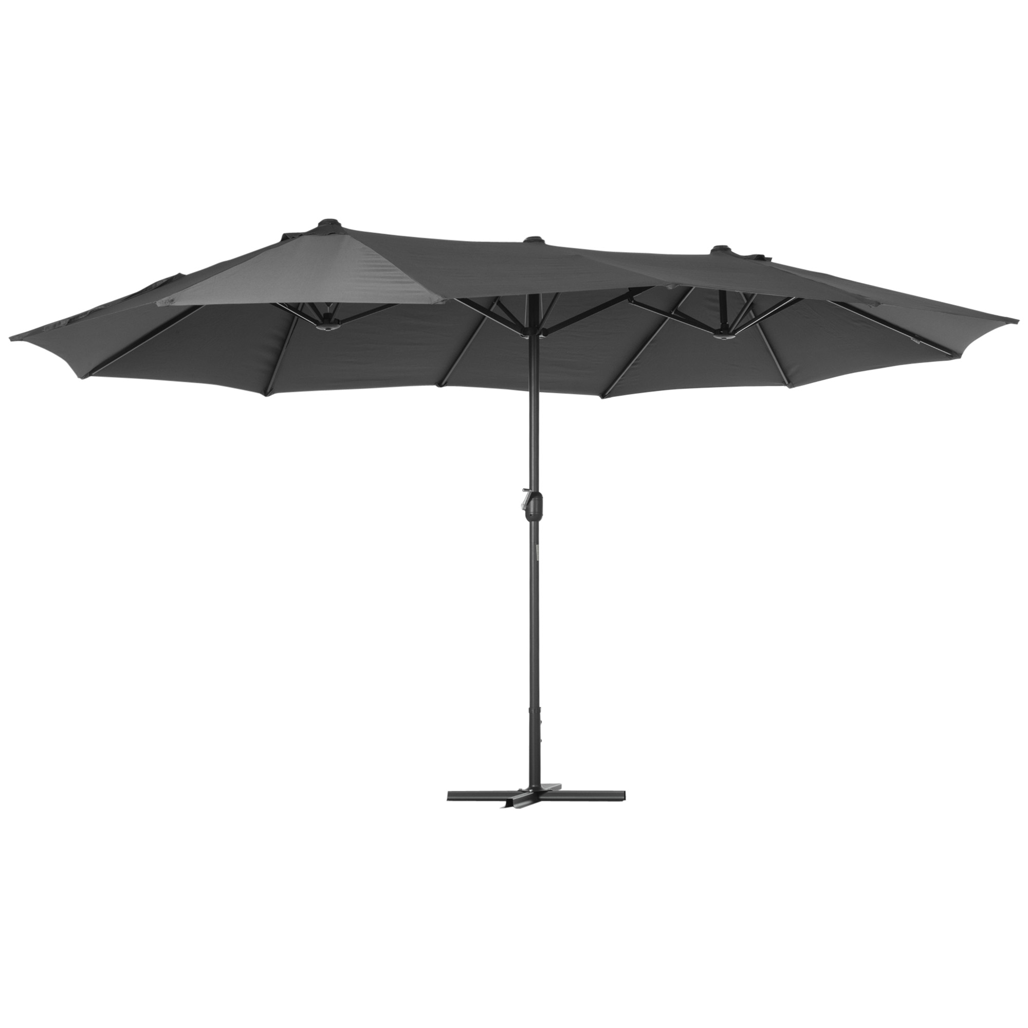 4.6m Garden Parasol Double-Sided Sun Umbrella Patio Market Shelter Canopy Shade Outdoor with Cross Base-Grey - Life Essentials