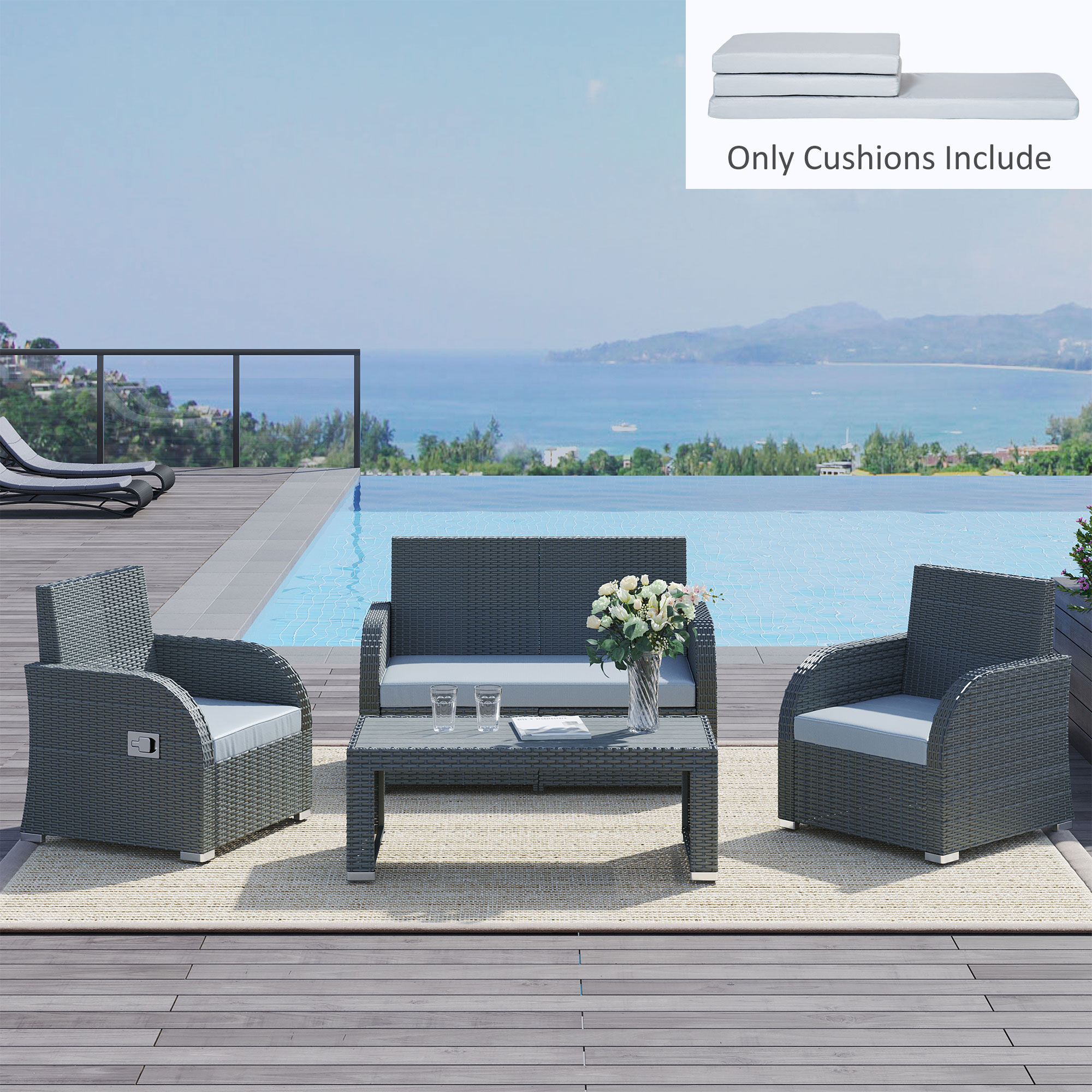 Outdoor Seat Cushion Pads for Rattan Furniture, 3 PCs Garden Furniture Cushions, Grey - Life Essentials