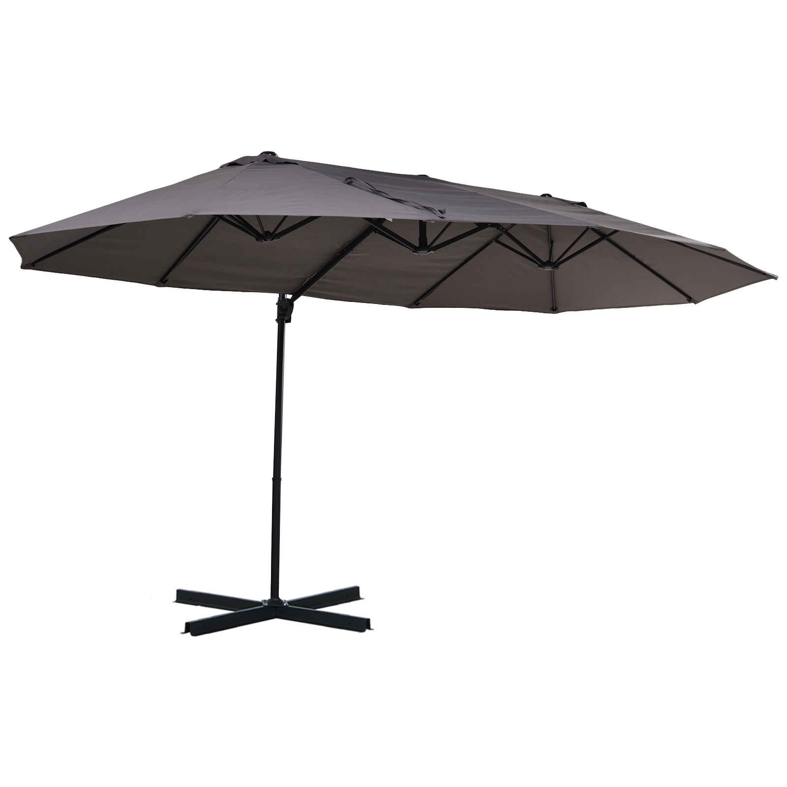 Double Parasol Patio Umbrella Garden Sun Shade w/ Steel Pole 12 Support Ribs Crank Handle Easy Lift Twin Canopy - Grey - Life Essentials
