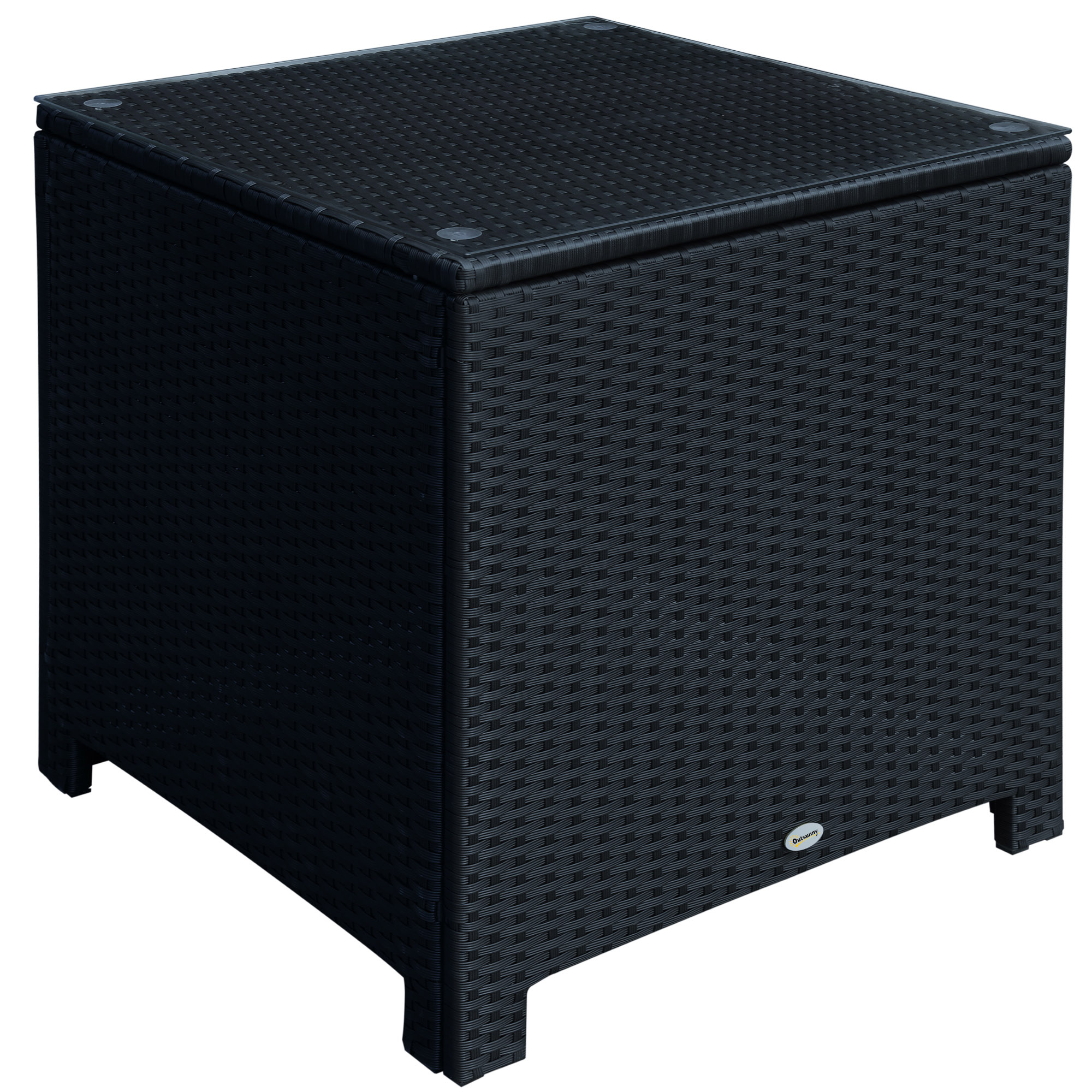 Rattan Garden Furniture Side Table Patio Frame Tempered Glass New (Black) - Life Essentials