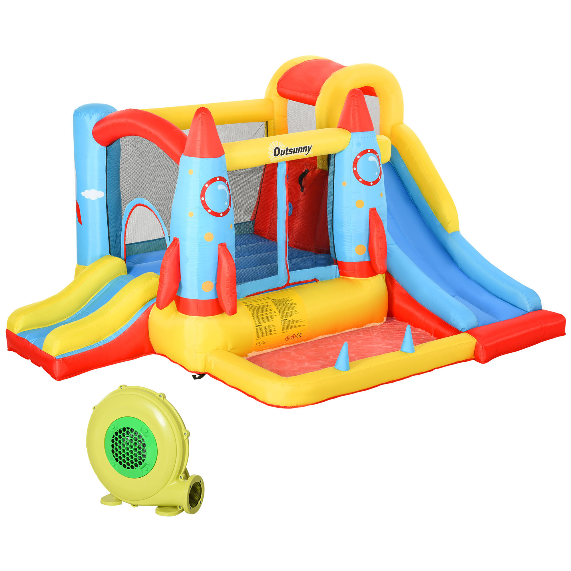 Kids Bounce Castle House Inflatable Trampoline Slide Water Pool 3 in 1 with Blower for Kids Age 3-10 Rocket Design 3.3 x 2.65 x 1.85m - Life 