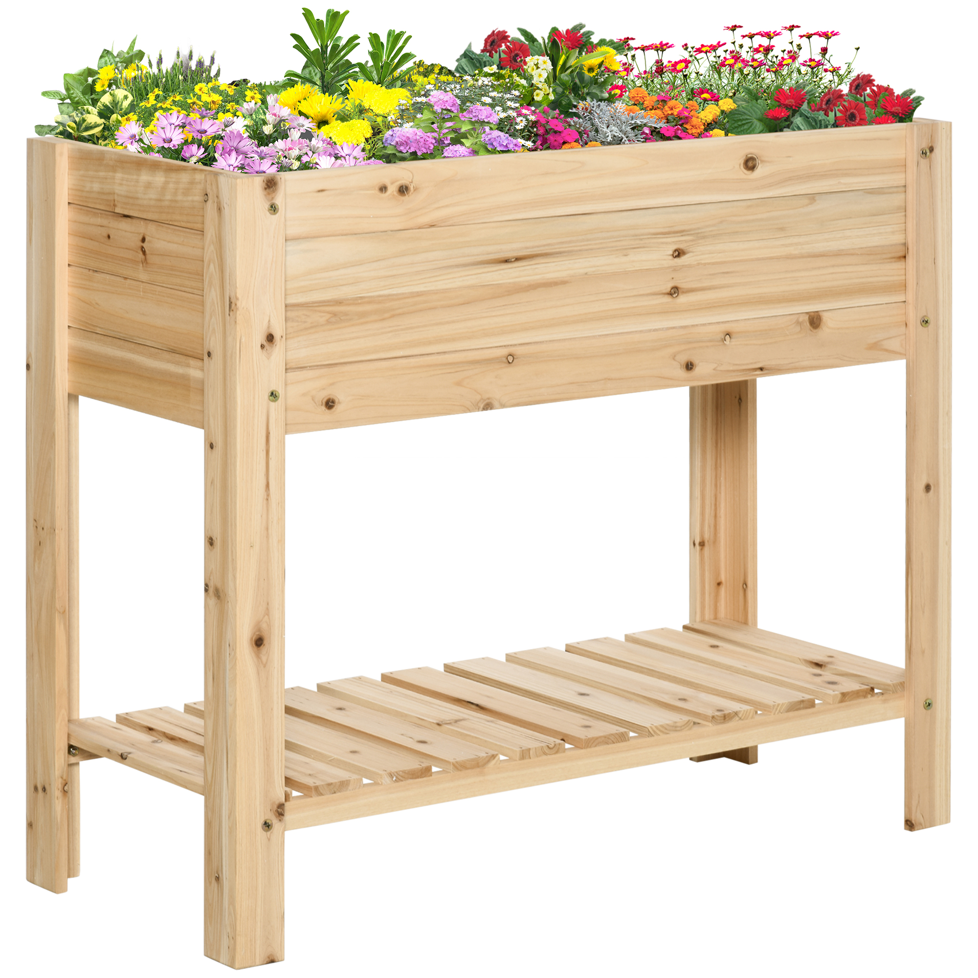 Wooden Planter Raised Garden Plant Stand Outdoor Tall Flower Bed Box with Clapboard, Nature Wood Color 100 x 40 x 84cm - Life Essentials