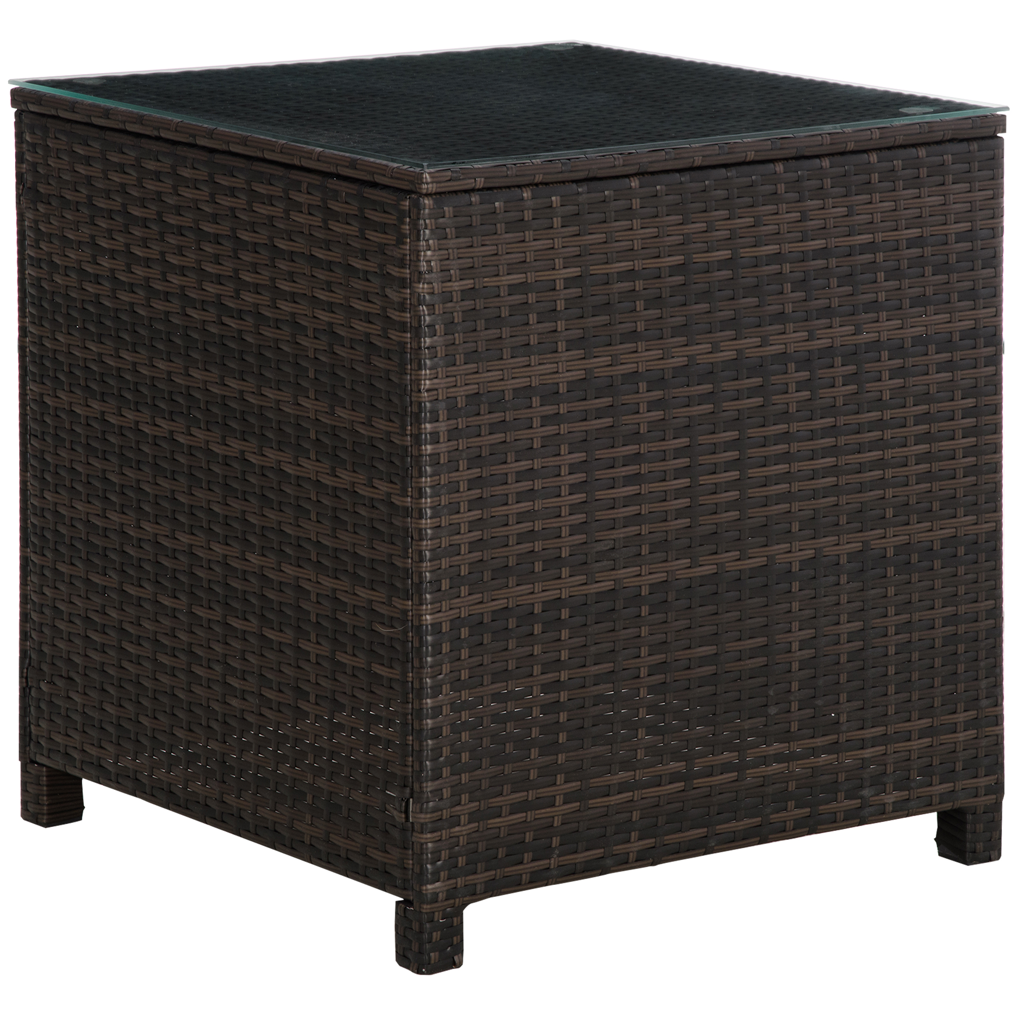 Rattan Garden Furniture Side Table Patio Frame Tempered Glass New (Brown) - Life Essentials
