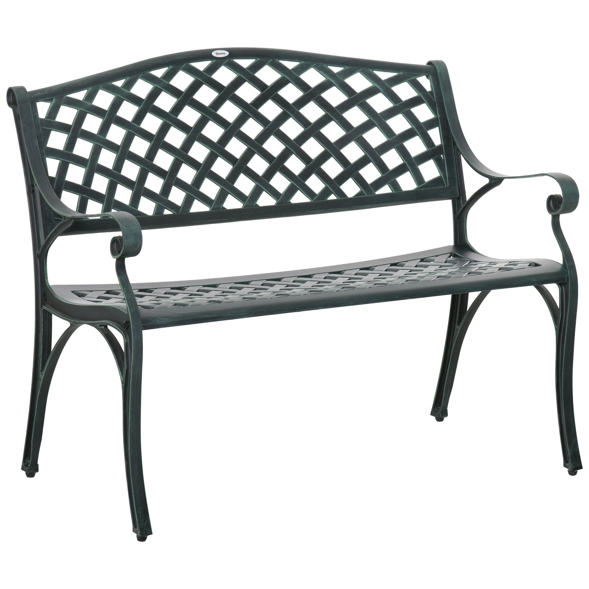 Cast Aluminium Outdoor Garden Bench 2 Seater Antique Patio Porch Park Loveseat Chair, Verdigris - Life Essentials